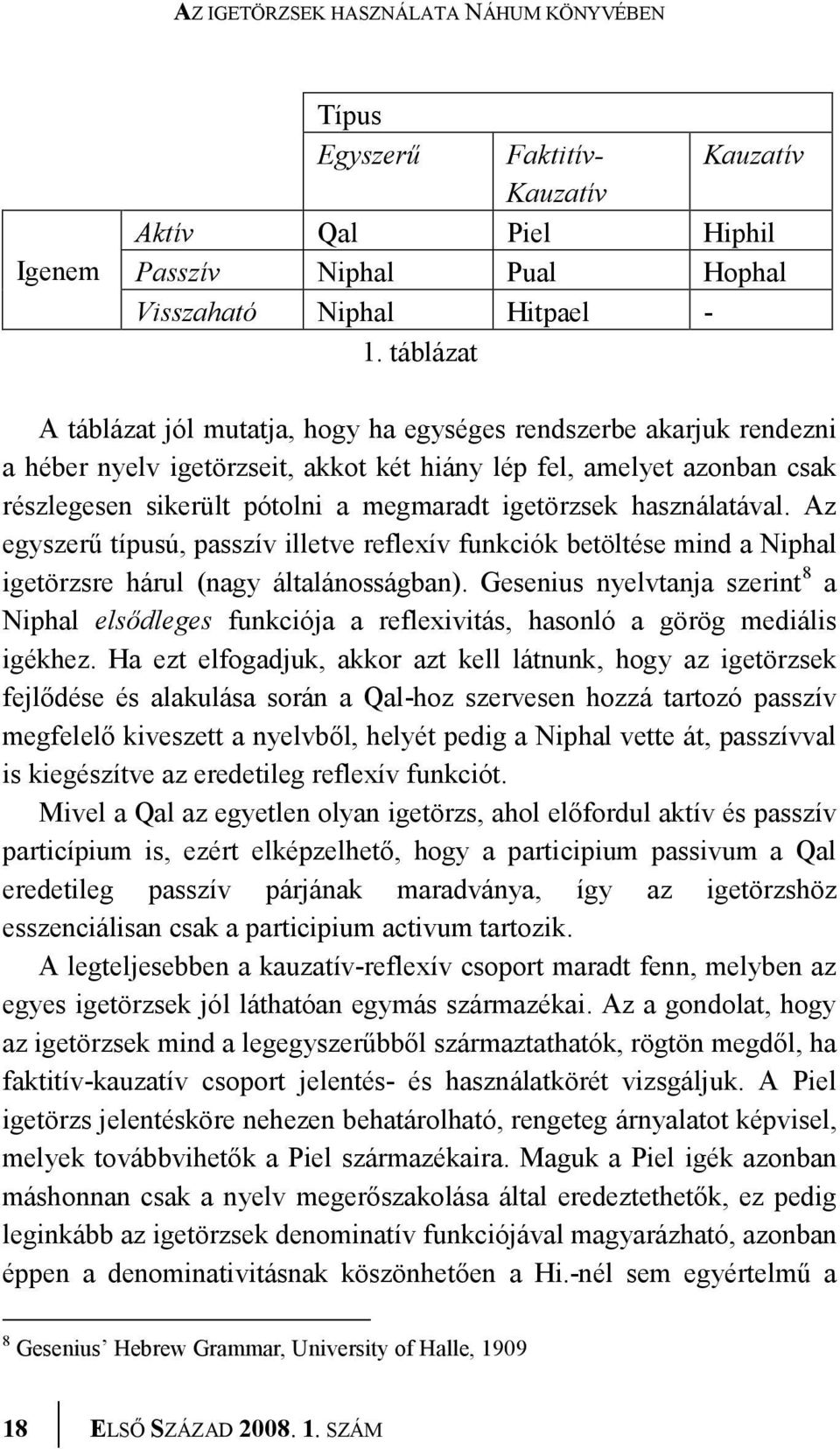 igetörzsek használatával. Az egyszerű típusú, passzív illetve reflexív funkciók betöltése mind a Niphal igetörzsre hárul (nagy általánosságban).