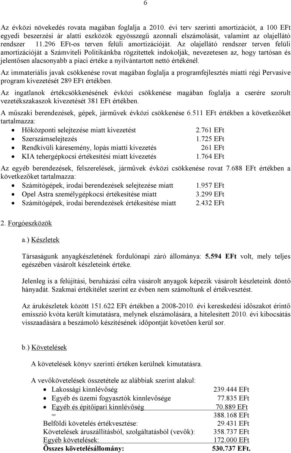 Az olajellátó rendszer terven felüli amortizációját a Számviteli Politikánkba rögzítettek indokolják, nevezetesen az, hogy tartósan és jelentősen alacsonyabb a piaci értéke a nyilvántartott nettó