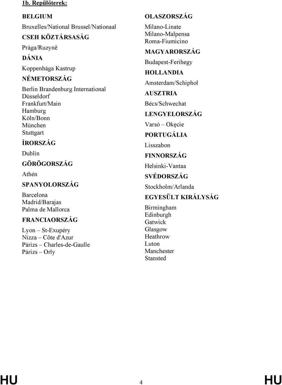 d'azur Párizs Charles-de-Gaulle Párizs Orly OLASZORSZÁG Milano-Linate Milano-Malpensa Roma-Fiumicino MAGYARORSZÁG Budapest-Ferihegy HOLLANDIA Amsterdam/Schiphol AUSZTRIA Bécs/Schwechat