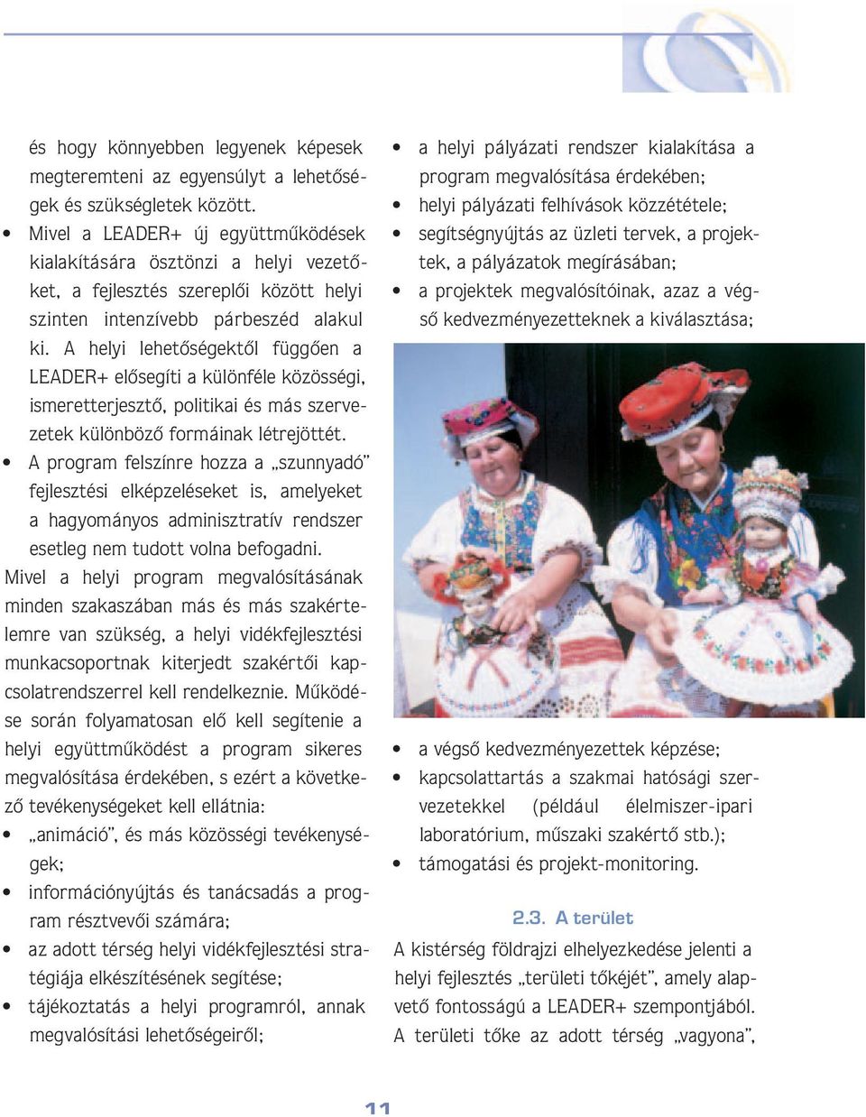 A helyi lehe tô sé gek tôl függôen a LEADER+ elô se gí ti a különféle közösségi, is me ret ter jesz tô, politikai és más szer veze tek külön bö zô for máinak létrejöttét.