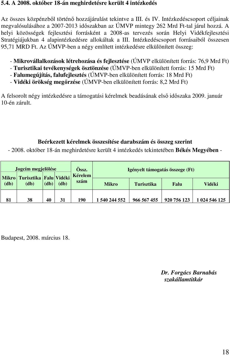 A helyi közösségek fejlesztési forrásként a 2008-as tervezés során Helyi Vidékfejlesztési Stratégiájukban 4 alapintézkedésre allokáltak a III. Intézkedéscsoport forrásaiból összesen 95,71 MRD Ft.