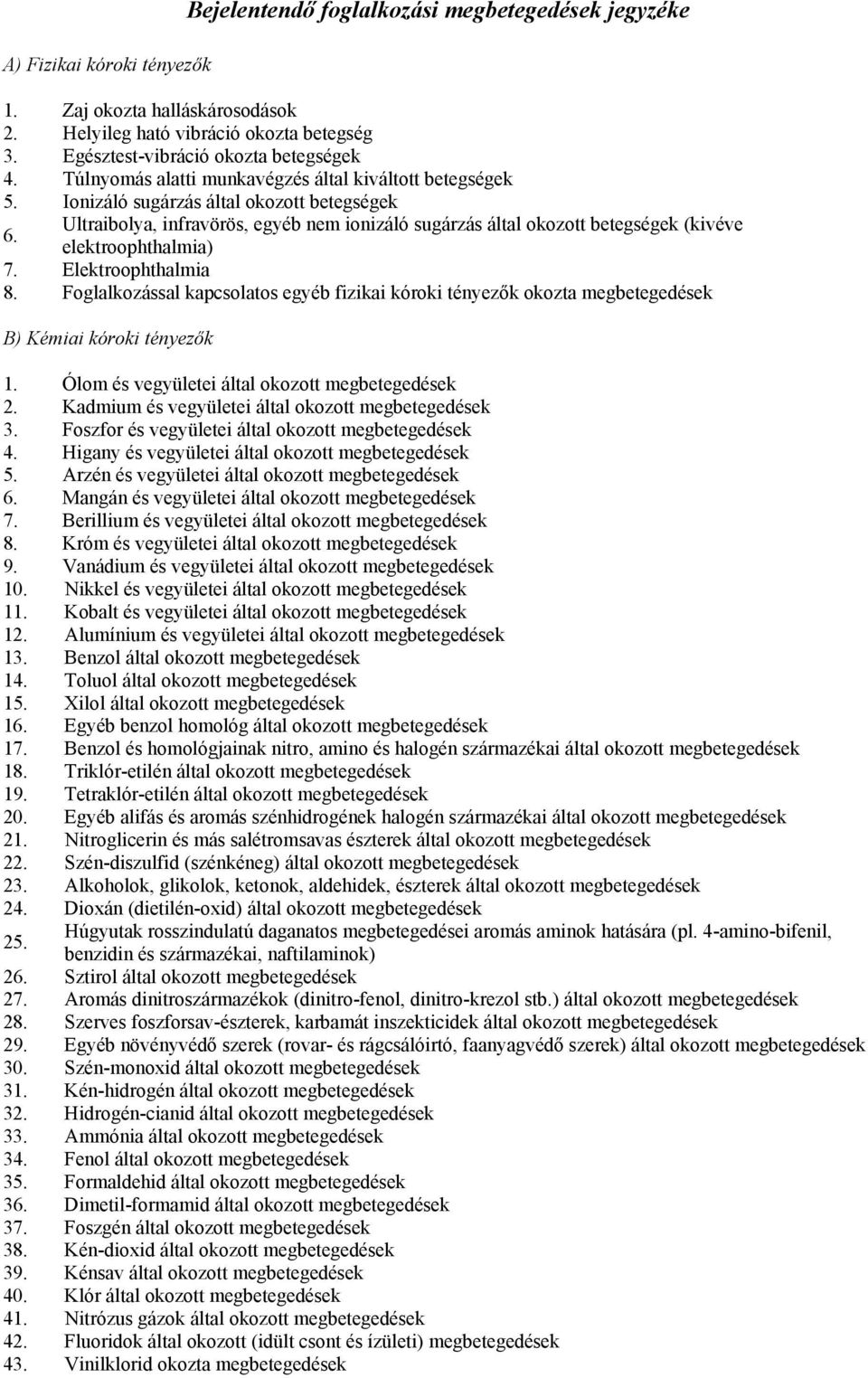 Ultraibolya, infravörös, egyéb nem ionizáló sugárzás által okozott betegségek (kivéve elektroophthalmia) 7. Elektroophthalmia 8.