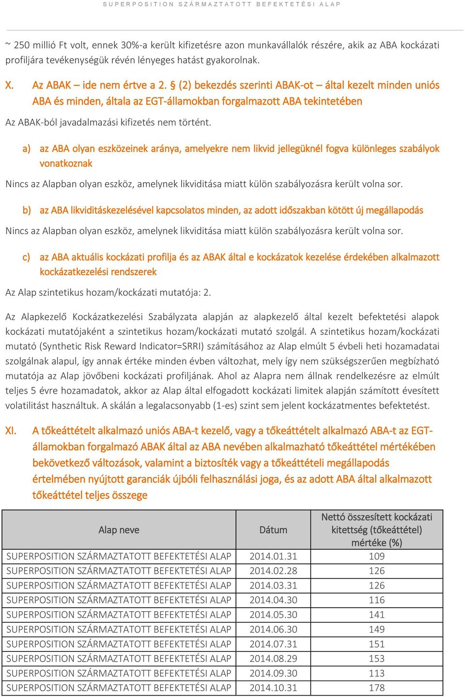 a) az ABA olyan eszközeinek aránya, amelyekre nem likvid jellegüknél fogva különleges szabályok vonatkoznak Nincs az Alapban olyan eszköz, amelynek likviditása miatt külön szabályozásra került volna