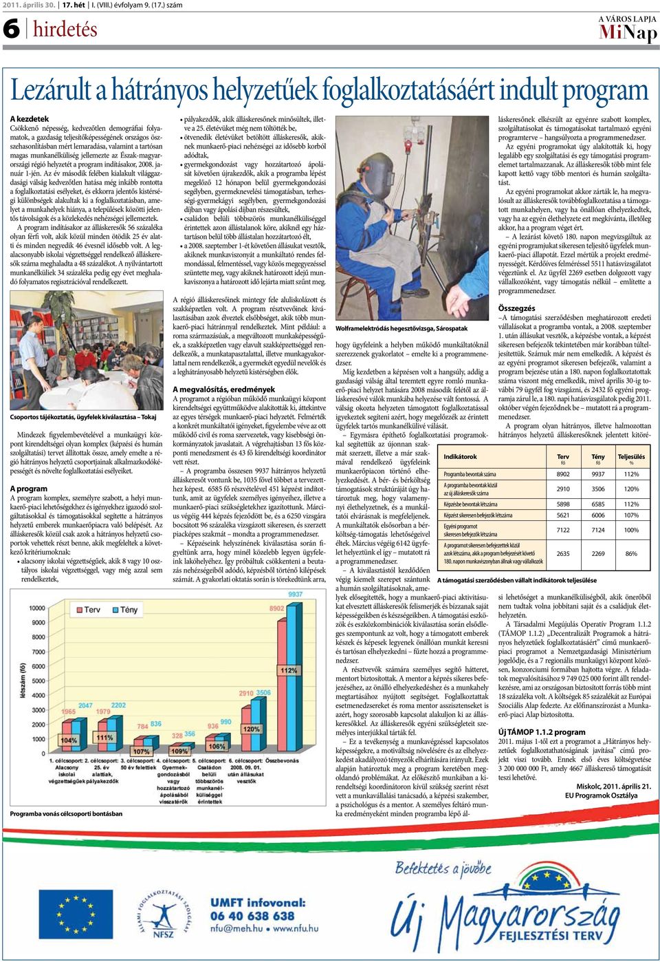 öszszehasonlításban mért lemaradása, valamint a tartósan magas munkanélküliség jellemezte az Észak-magyarországi régió helyzetét a program indításakor, 2008. január 1-jén.