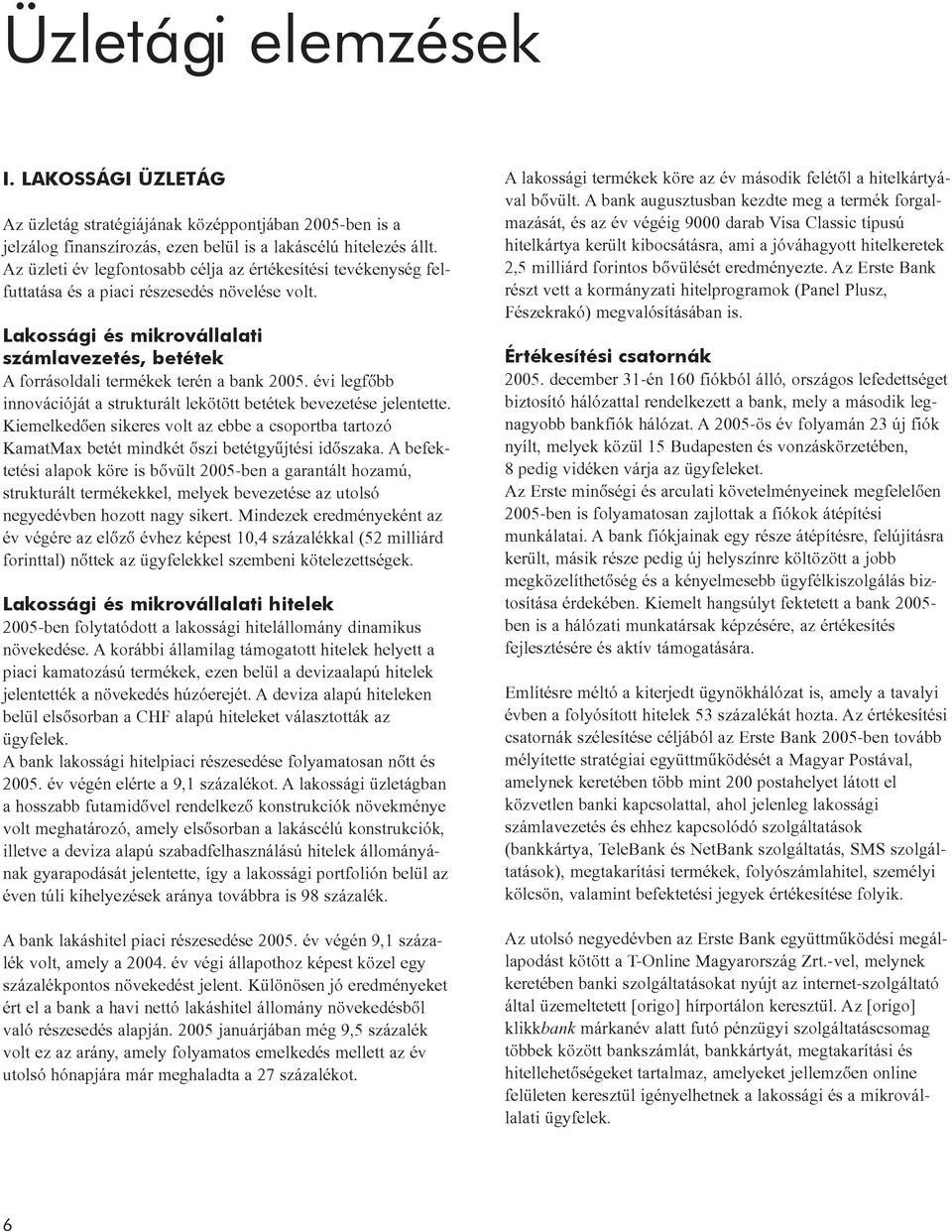 Lakossági és mikrovállalati számlavezetés, betétek A forrásoldali termékek terén a bank 2005. évi legfõbb innovációját a strukturált lekötött betétek bevezetése jelentette.