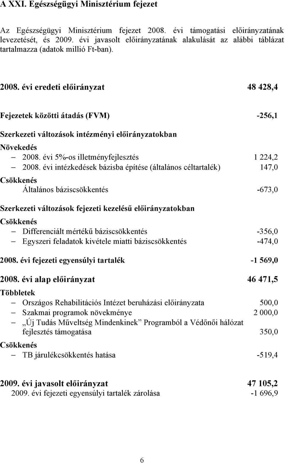 évi eredeti előirányzat 48 428,4 Fejezetek közötti átadás (FVM) -256,1 Szerkezeti változások intézményi előirányzatokban Növekedés 2008. évi 5%-os illetményfejlesztés 1 224,2 2008.