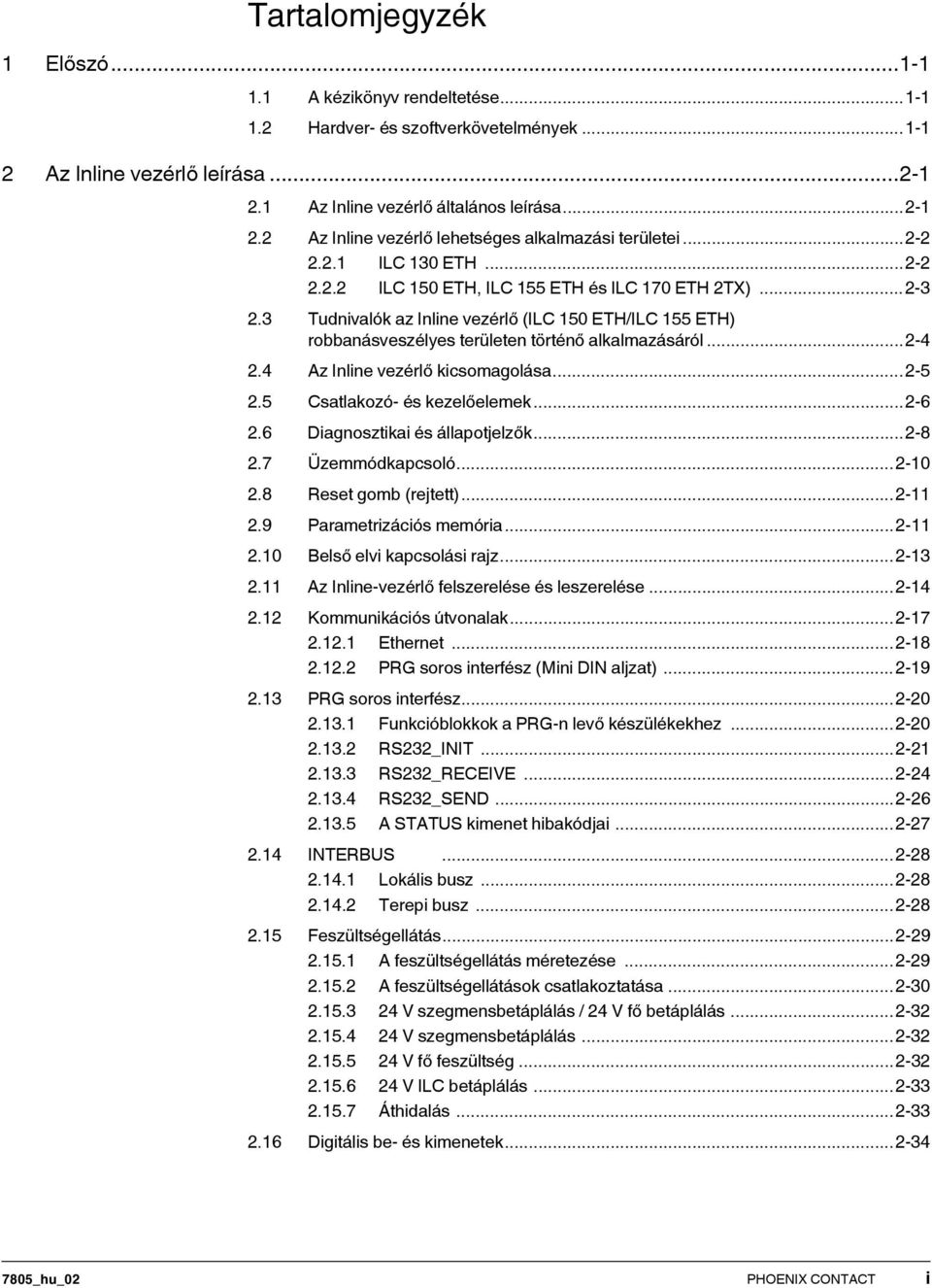 4 Az Inline vezérlő kicsomagolása...-5.5 Csatlakozó- és kezelőelemek...-6.6 Diagnosztikai és állapotjelzők...-8.7 Üzemmódkapcsoló...-0.8 Reset gomb (rejtett)...-.9 Parametrizációs memória...-.0 Belső elvi kapcsolási rajz.