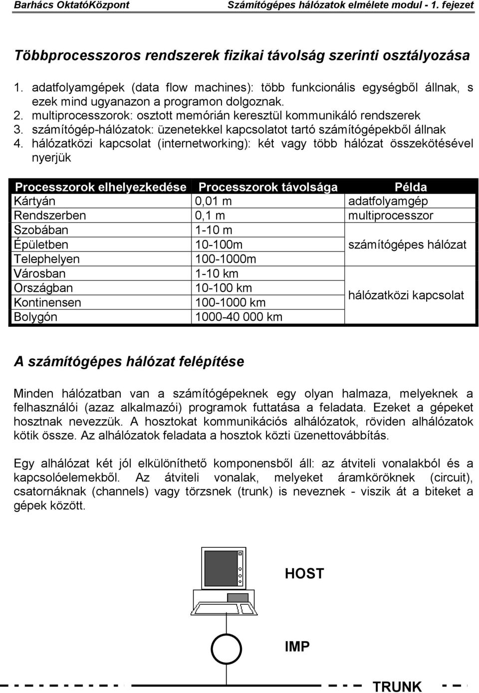 hálózatközi kapcsolat (internetworking): két vagy több hálózat összekötésével nyerjük Processzorok elhelyezkedése Processzorok távolsága Példa Kártyán 0,01 m adatfolyamgép Rendszerben 0,1 m