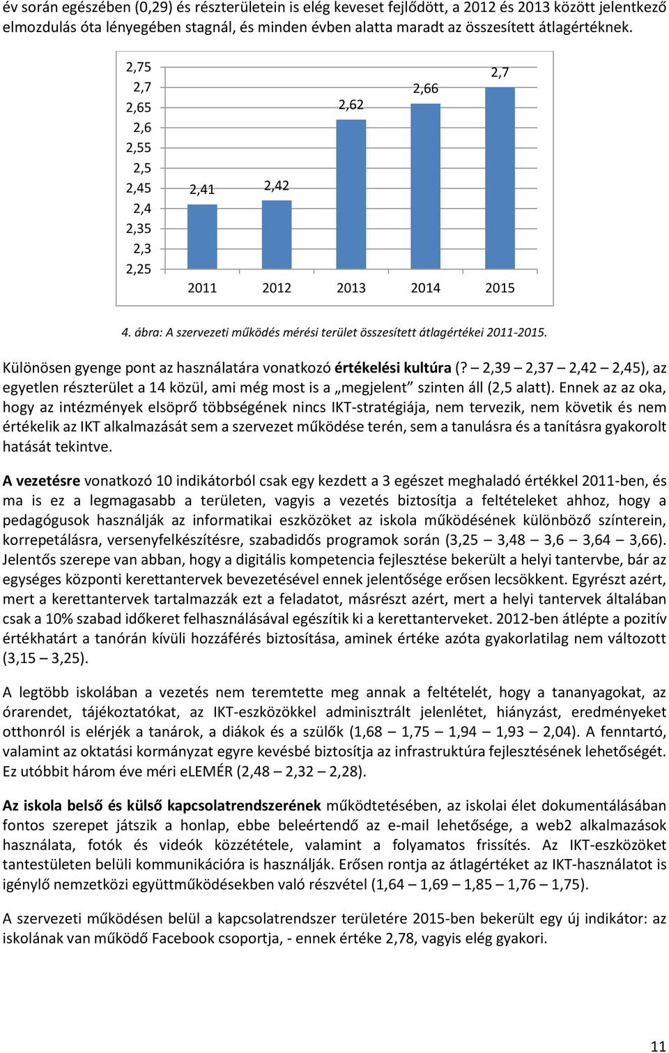 Különösen gyenge pont az használatára vonatkozó értékelési kultúra (? 2,39 2,37 2,42 2,45), az egyetlen részterület a 14 közül, ami még most is a megjelent szinten áll (2,5 alatt).