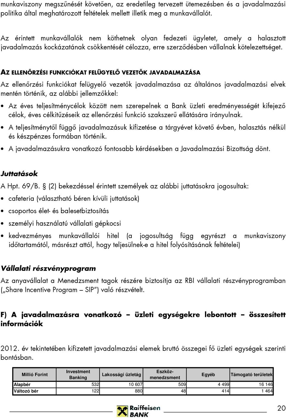 AZ ELLENİRZÉSI FUNKCIÓKAT FELÜGYELİ VEZETİK JAVADALMAZÁSA Az ellenırzési funkciókat felügyelı vezetık javadalmazása az általános javadalmazási elvek mentén történik, az alábbi jellemzıkkel: Az éves