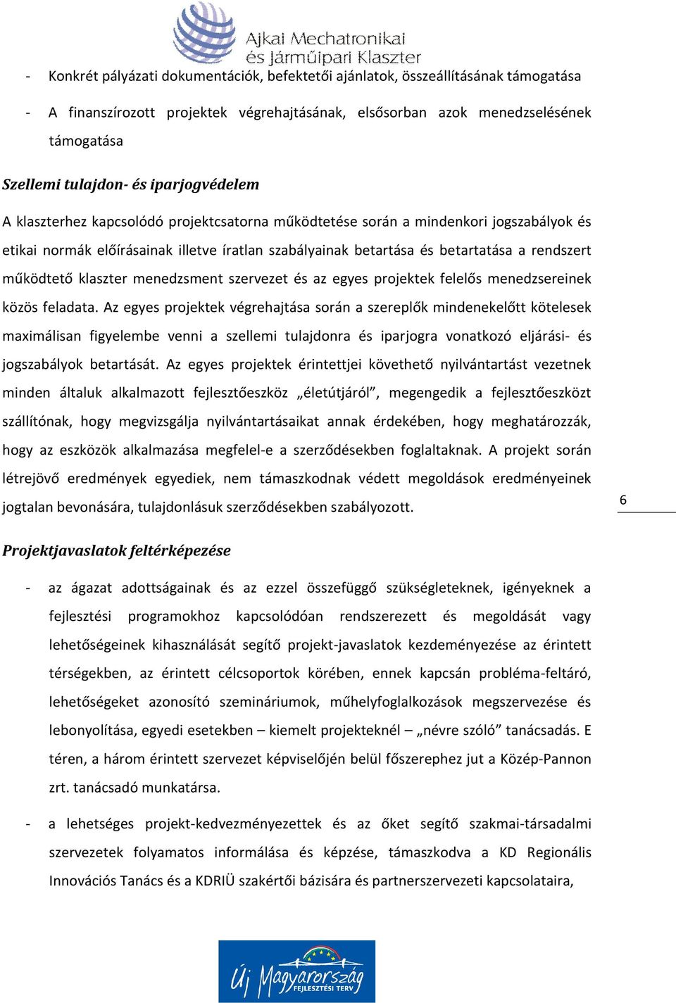 működtető klaszter menedzsment szervezet és az egyes projektek felelős menedzsereinek közös feladata.