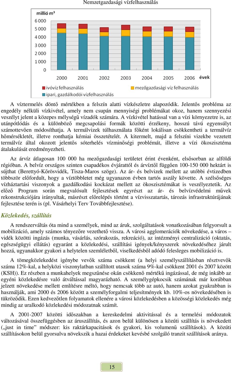 A vízkivétel hatással van a vízi környezetre is, az utánpótlódás és a különbözı megcsapolási formák közötti érzékeny, hosszú távú egyensúlyt számottevıen módosíthatja.