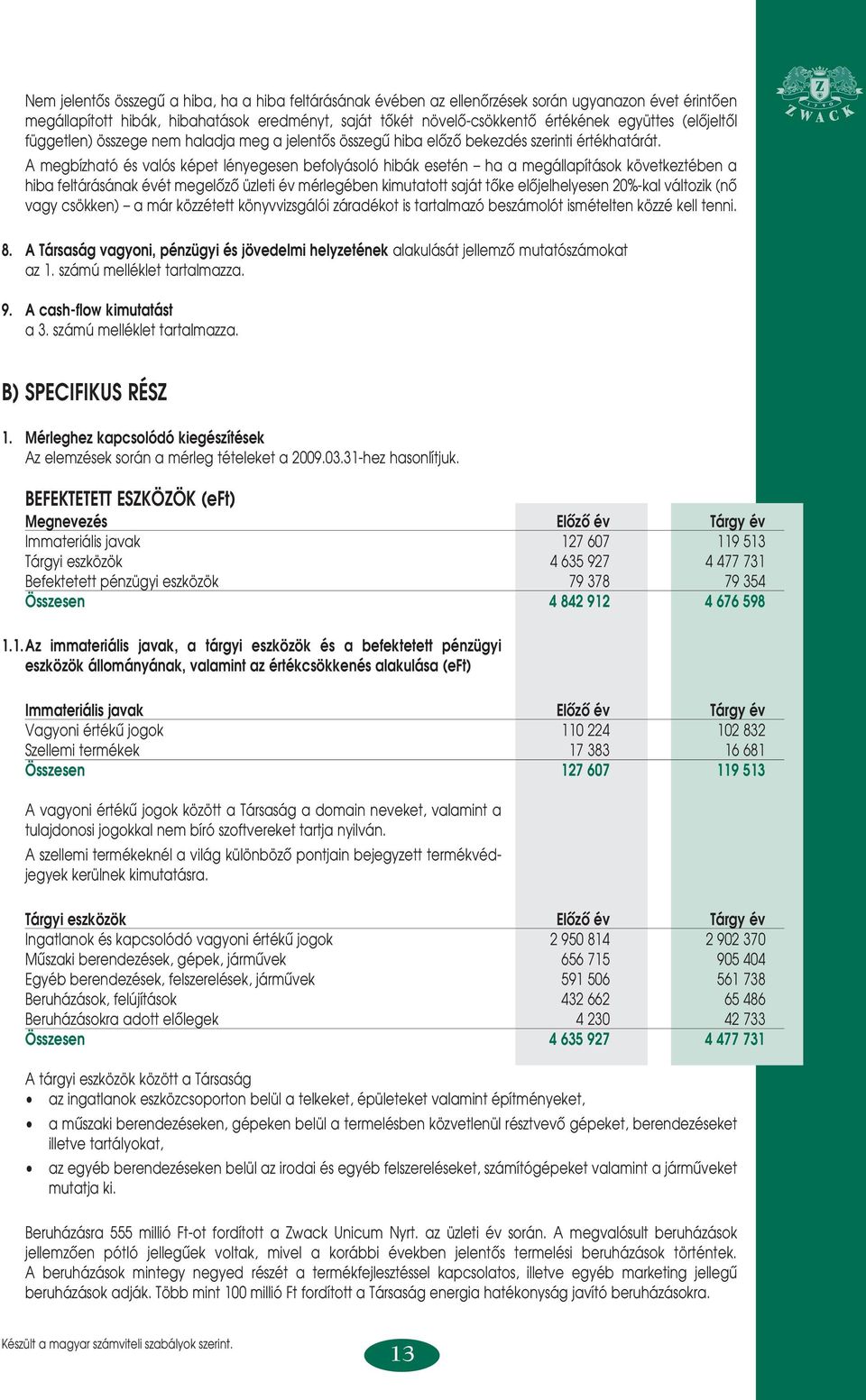 A megbízható és valós képet lényegesen befolyásoló hibák esetén ha a megállapítások következtében a hiba feltárásának évét megelôzô üzleti év mérlegében kimutatott saját tôke elôjelhelyesen 20%-kal