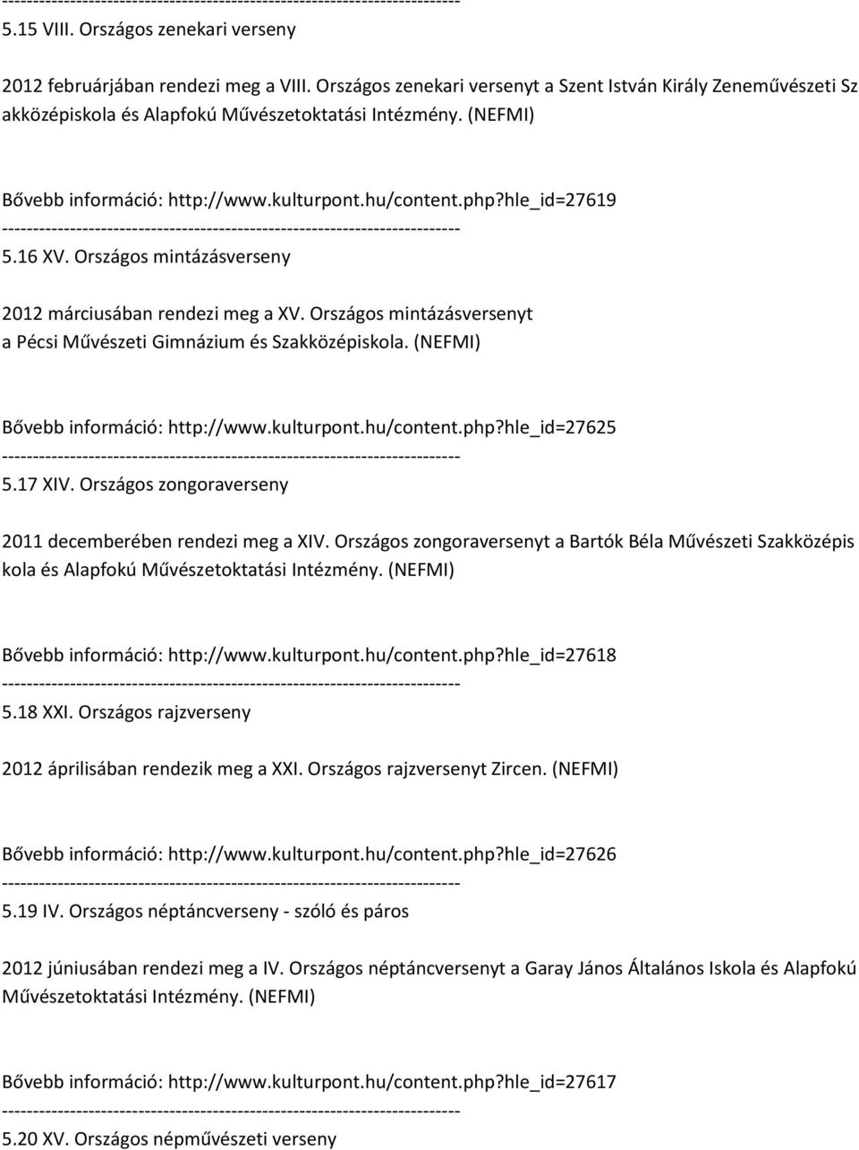 Országos mintázásversenyt a Pécsi Művészeti Gimnázium és Szakközépiskola. (NEFMI) Bővebb információ: http://www.kulturpont.hu/content.php?hle_id=27625 5.17 XIV.