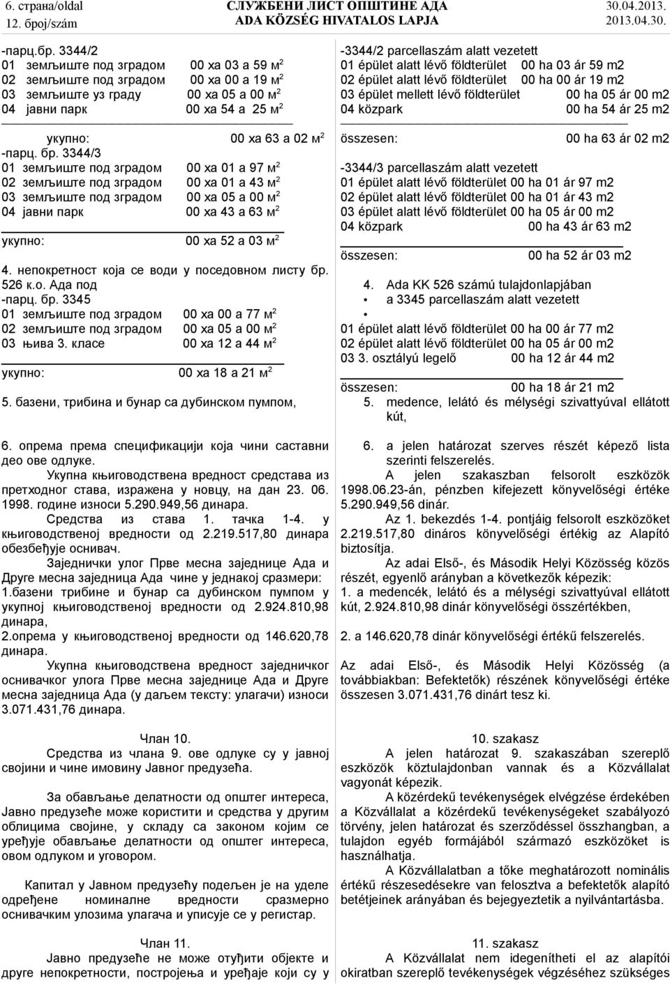 3344/3 01 земљиште под зградом 00 ха 01 а 97 м 2 02 земљиште под зградом 00 ха 01 а 43 м 2 03 земљиште под зградом 00 ха 05 а 00 м 2 04 јавни парк 00 ха 43 а 63 м 2 укупно: 00 ха 52 а 03 м 2 4.