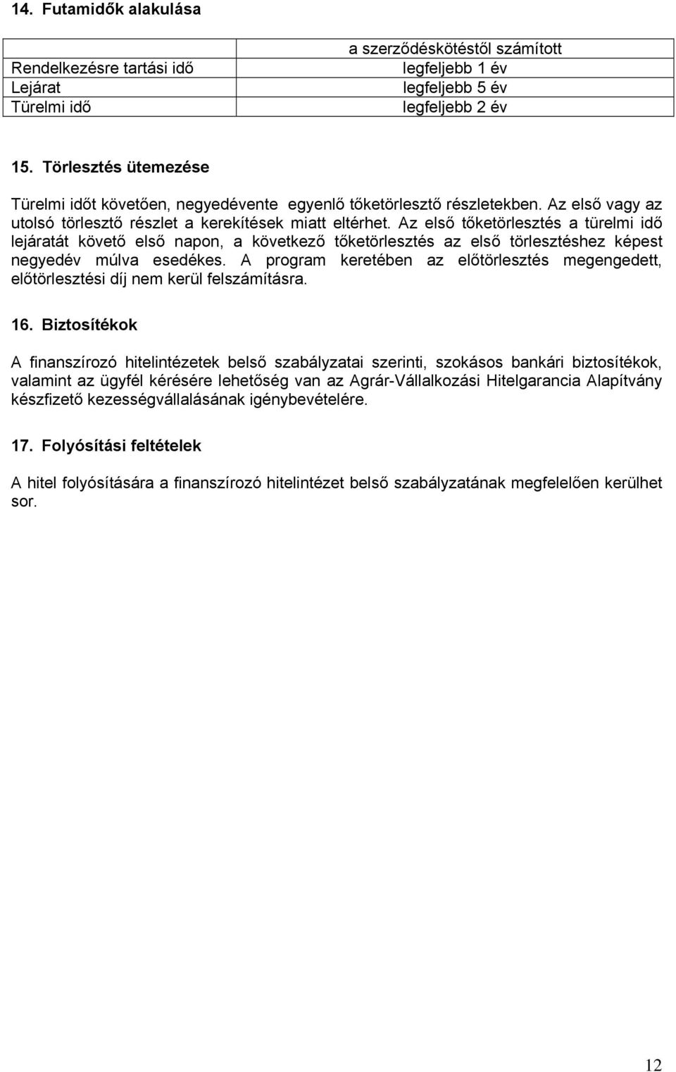 Az első tőketörlesztés a türelmi idő lejáratát követő első napon, a következő tőketörlesztés az első törlesztéshez képest negyedév múlva esedékes.