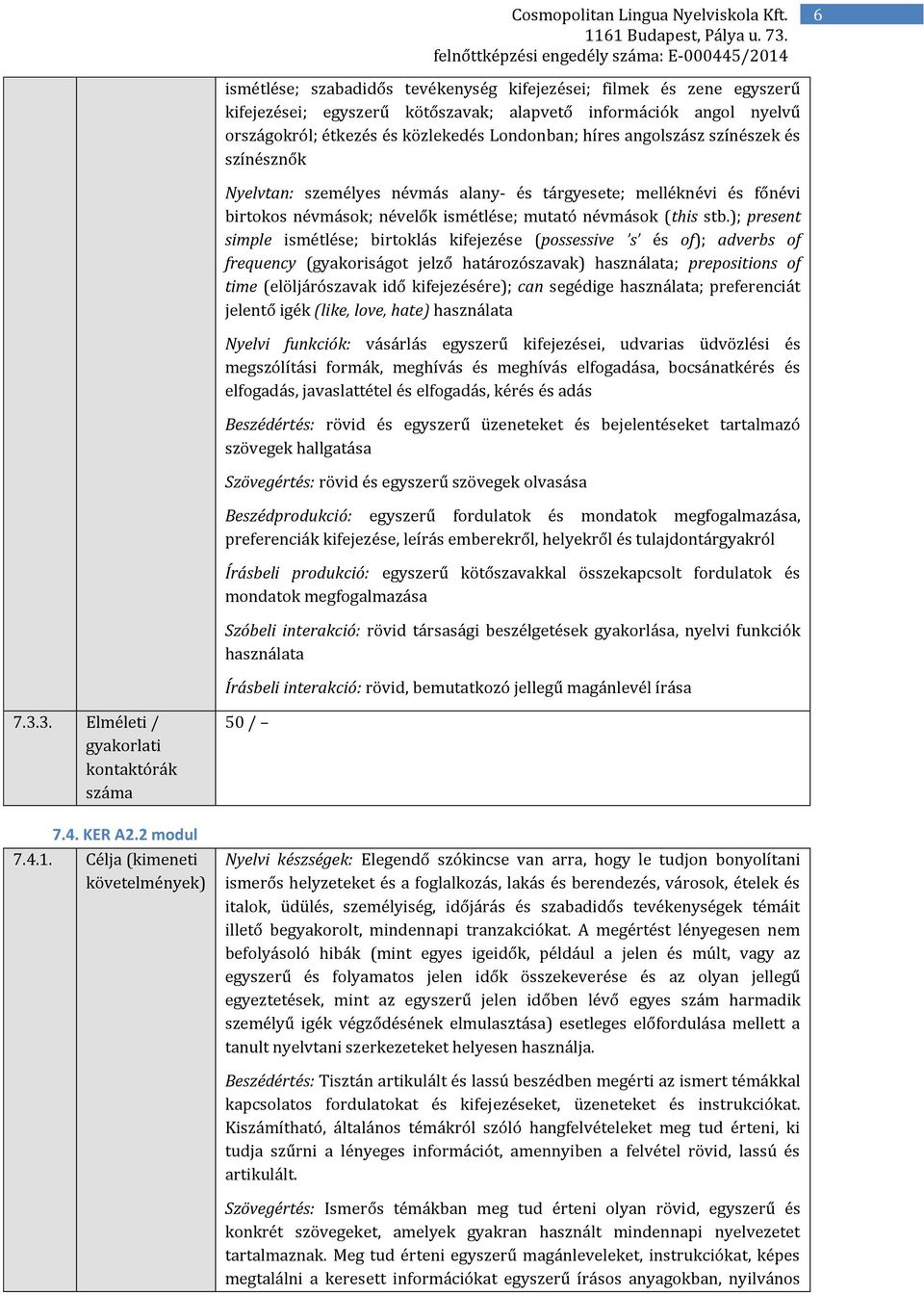 ); present simple ismétlése; birtoklás kifejezése (possessive s és of); adverbs of frequency (gyakoriságot jelző határozószavak) használata; prepositions of time (elöljárószavak idő kifejezésére);