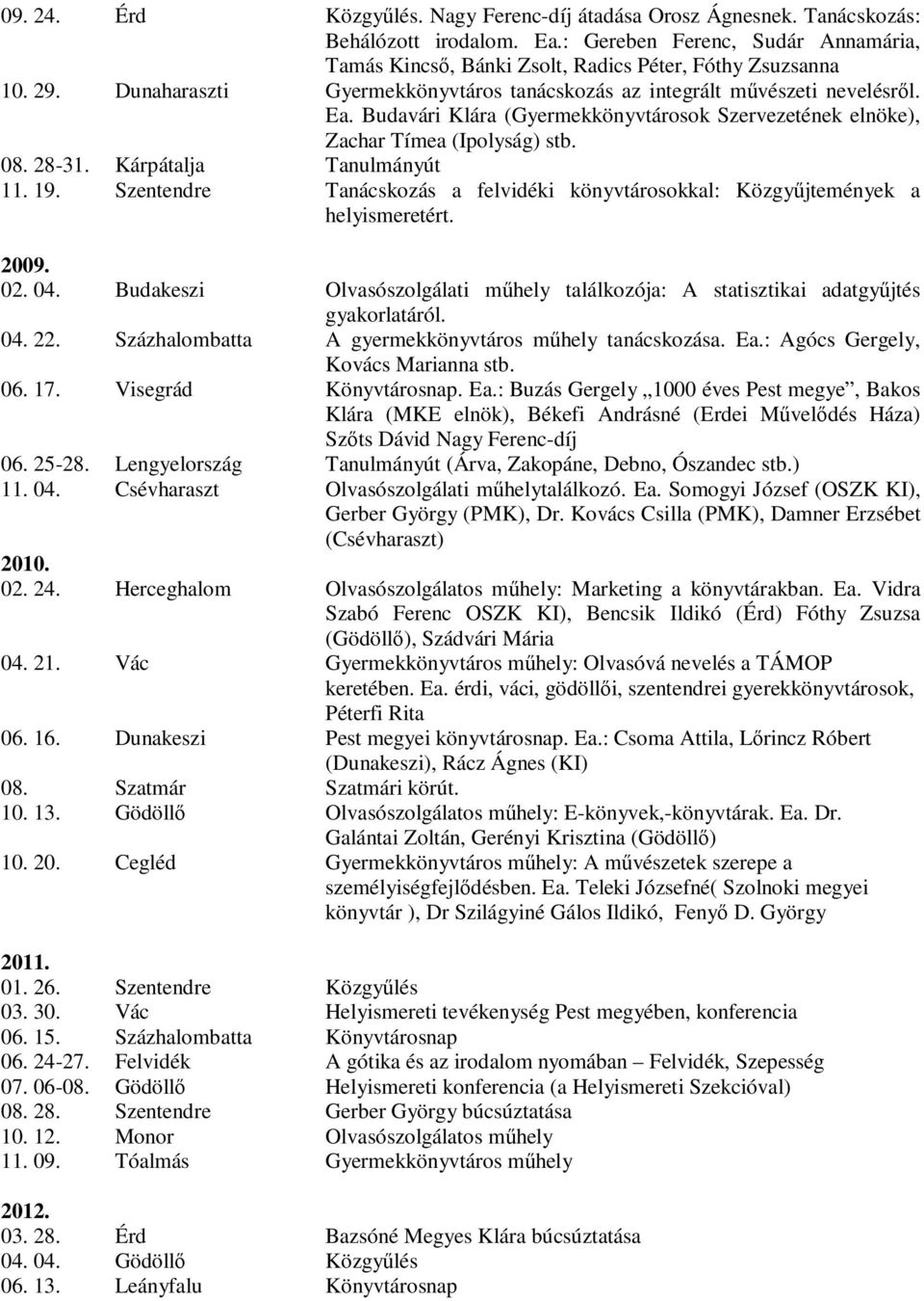 Kárpátalja Tanulmányút 11. 19. Szentendre Tanácskozás a felvidéki könyvtárosokkal: Közgyűjtemények a helyismeretért. 2009. 02. 04.