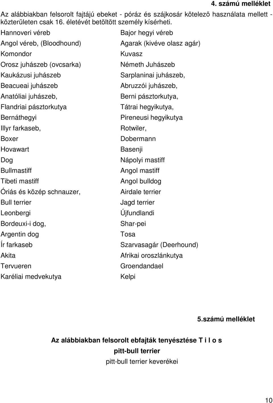 Dog Bullmastiff Tibeti mastiff Óriás és közép schnauzer, Bull terrier Leonbergi Bordeuxi-i dog, Argentin dog Ír farkaseb Akita Tervueren Karéliai medvekutya Bajor hegyi véreb Agarak (kivéve olasz