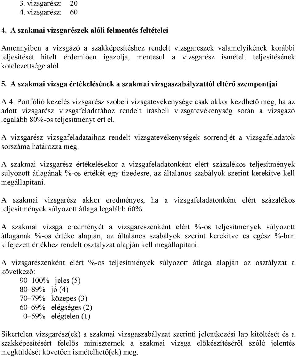 ismételt teljesítésének kötelezettsége alól. 5. szakmai vizsga értékelésének a szakmai vizsgaszabályzattól eltérő szempontjai 4.