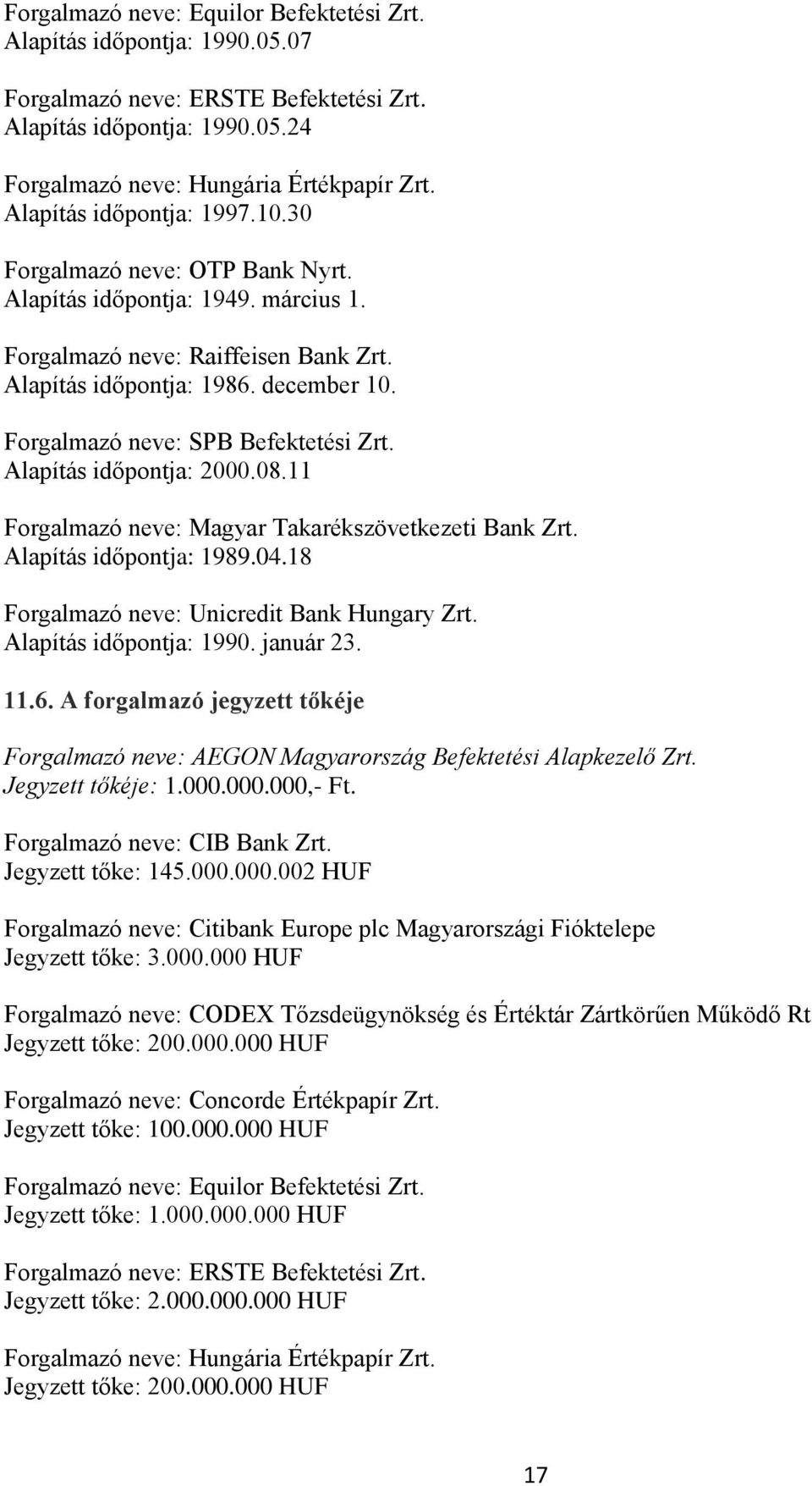 Forgalmazó neve: SPB Befektetési Zrt. Alapítás időpontja: 2000.08.11 Forgalmazó neve: Magyar Takarékszövetkezeti Bank Zrt. Alapítás időpontja: 1989.04.18 Forgalmazó neve: Unicredit Bank Hungary Zrt.