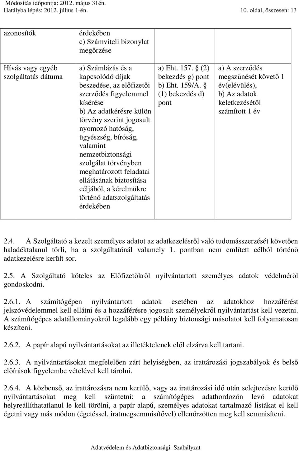 (2) g) pont (1) d) pont (elülés), b) Az adatok keletkezésétıl számított 1 2.4.