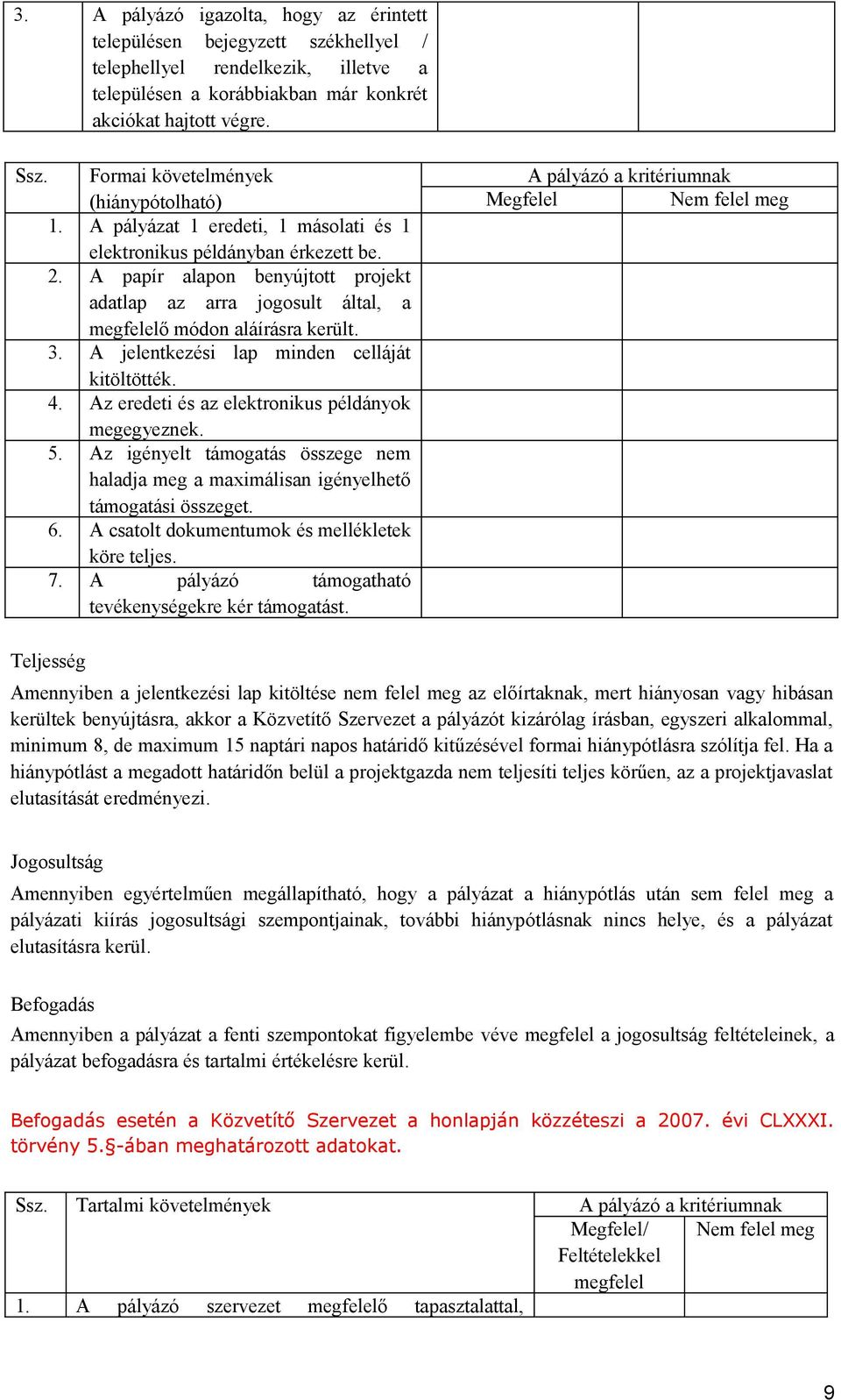 A papír alapon benyújtott projekt adatlap az arra jogosult által, a megfelelő módon aláírásra került. 3. A jelentkezési lap minden celláját kitöltötték. 4.