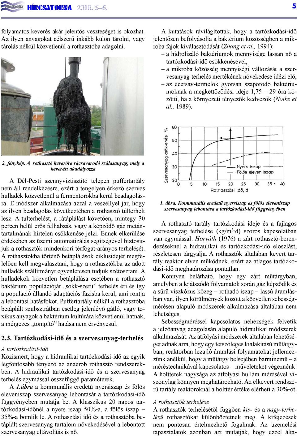 , 1994): a hidrolizáló baktériumok mennyisége lassan nő a tartózkodási-idő csökkenésével, a mikroba közösség mennyiségi változását a szervesanyag-terhelés mértékének növekedése idézi elő, az