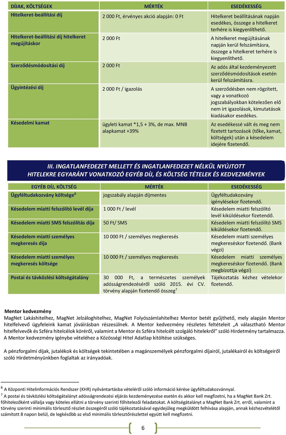 Szerződésmódosítási díj 2 000 Ft Az adós által kezdeményezett szerződésmódosítások esetén kerül felszámításra.