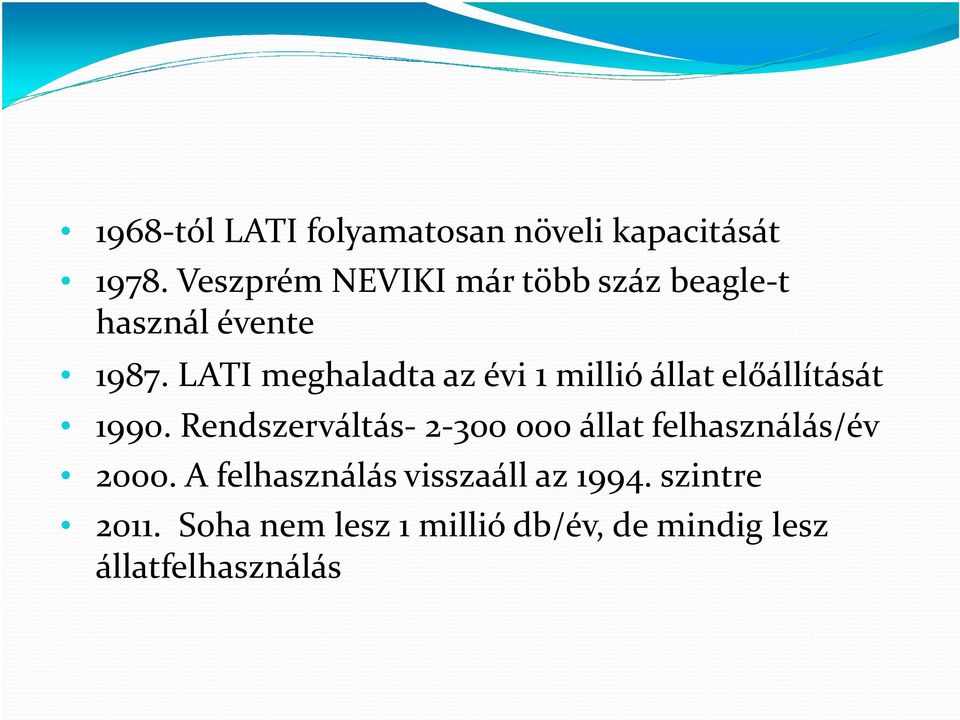 LATI meghaladta az évi 1 millió állat előállítását 1990.