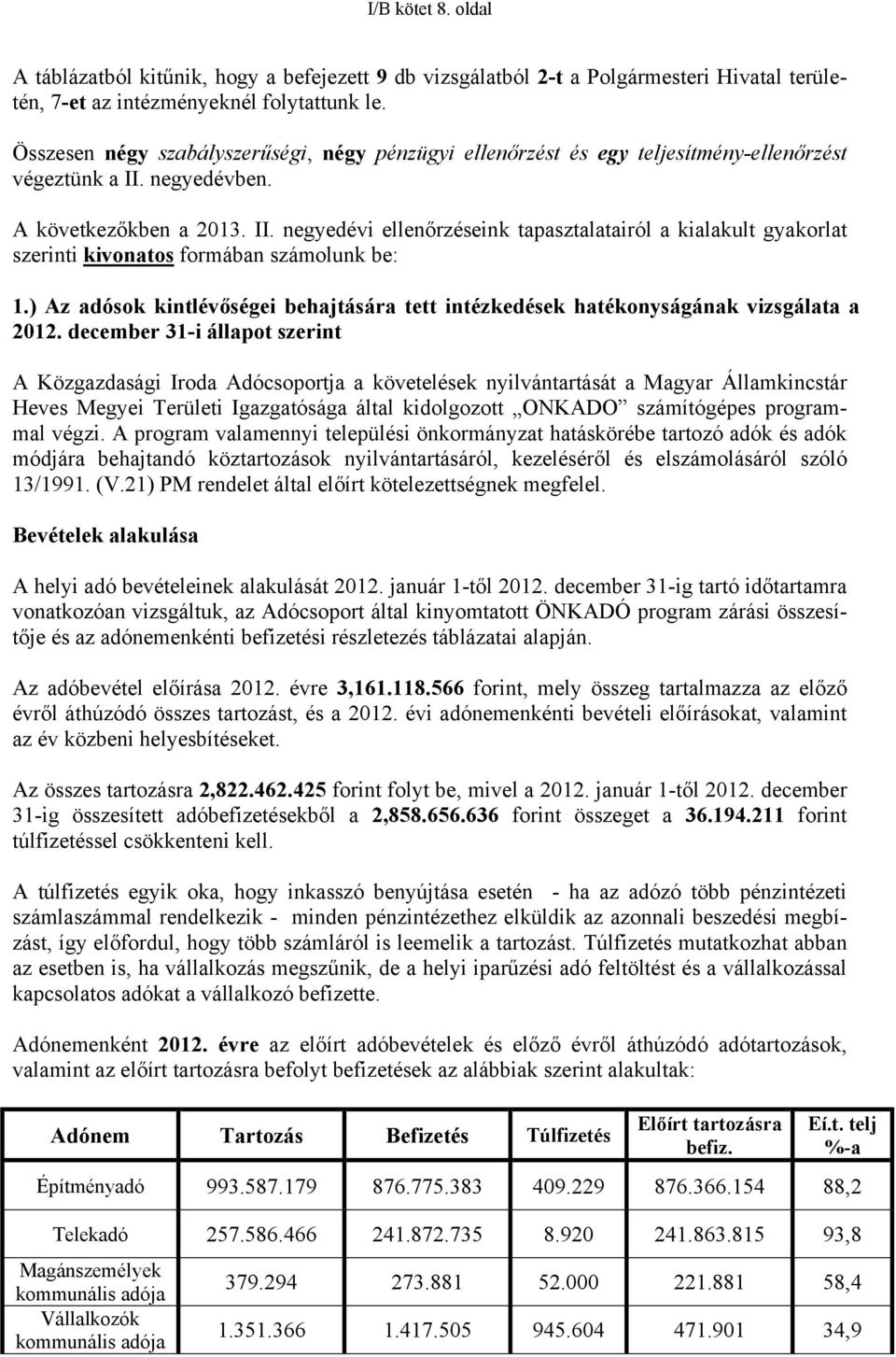 negyedévben. A következőkben a 2013. II. negyedévi ellenőrzéseink tapasztalatairól a kialakult gyakorlat szerinti kivonatos formában számolunk be: 1.