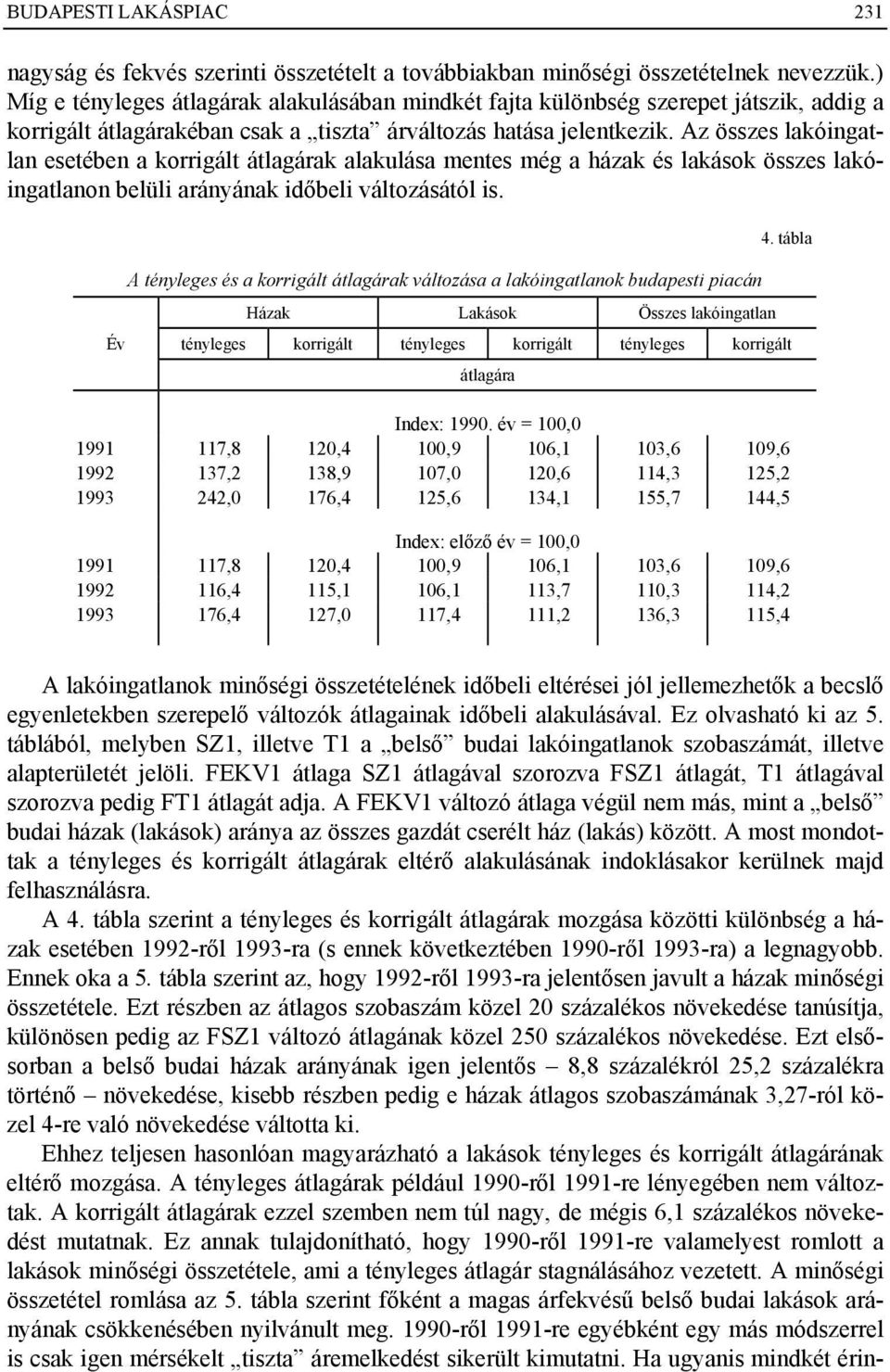 Az összes lakóingatlan esetében a korrigált átlagárak alakulása mentes még a házak és lakások összes lakóingatlanon belüli arányának időbeli változásától is.