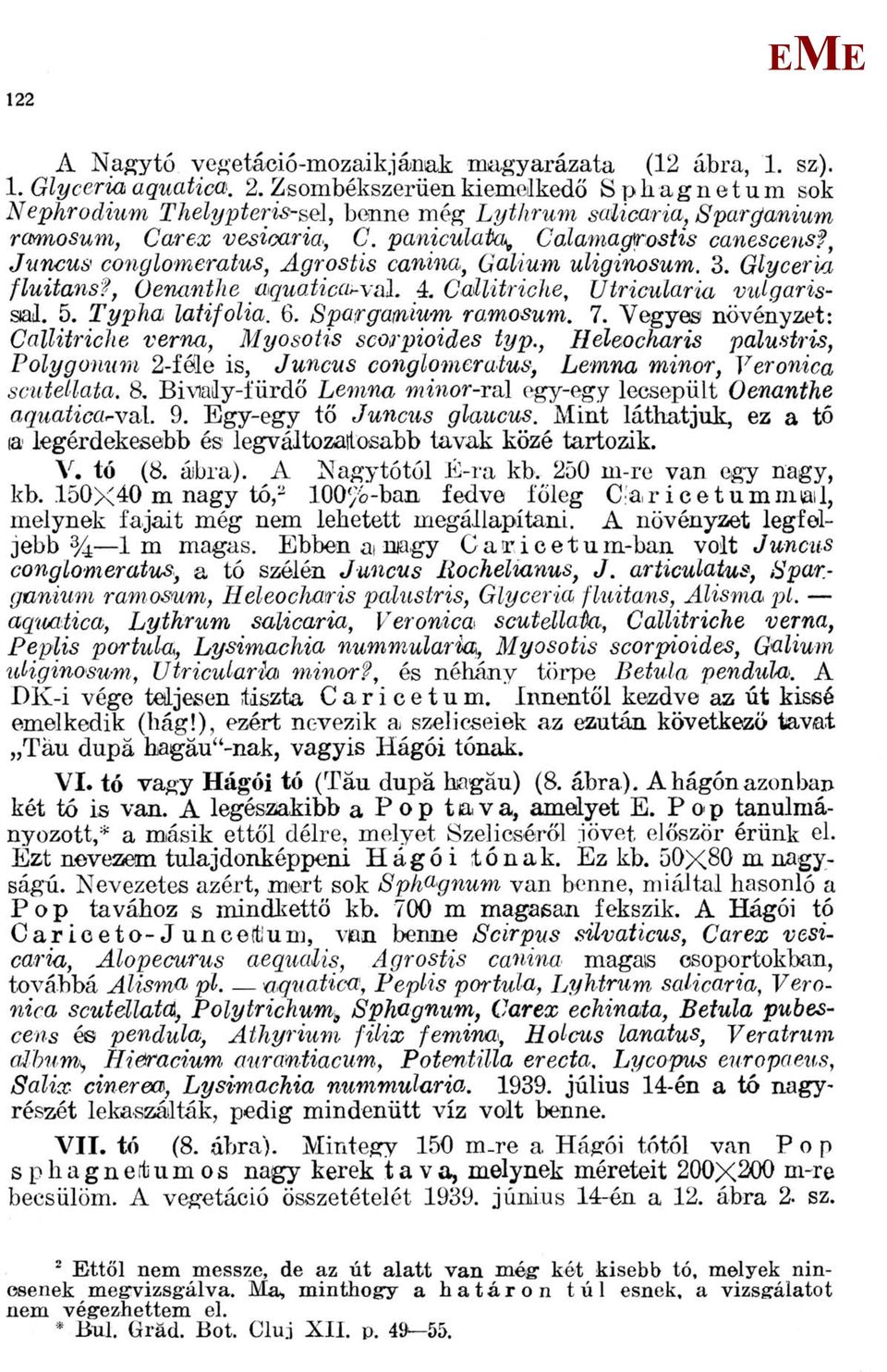 9 Juncus conglomeratus, Agrosüs canina, Galium uliginosum. 3. Glyceria fluitans?, Oenanthe aquatica*-\al. 4. Callitriche, Utricularia vulgárisul. 5. Typha latifolia. 6. Spargatnmm ramosum. 7.