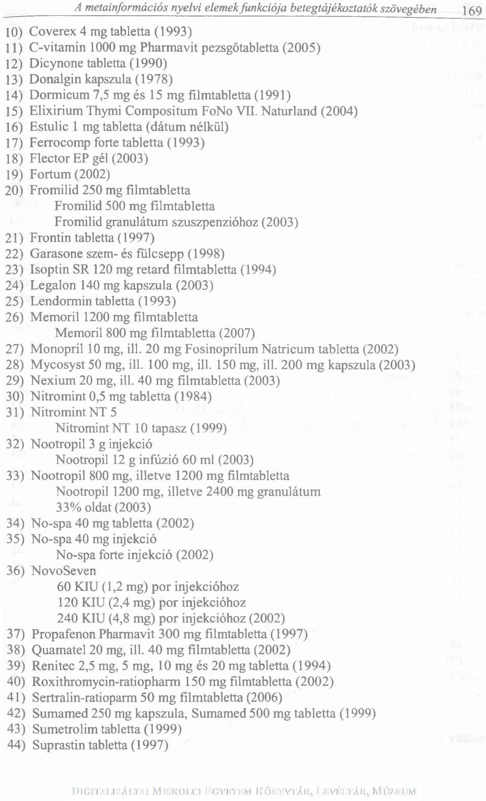 Naturland (2004) 16) Estulic 1 mg tabletta (dátum nélkül) 17) Ferrocomp forte tabletta (1993) 18) Flector EP gél (2003) 19) Fortum(2002) 20) Fromilid 250 mg filmtabletta Fromilid 500 mg filmtabletta