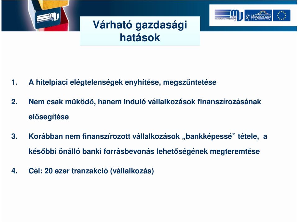 Nem csak működő, hanem induló vállalkozások finanszírozásának elősegítése 3.