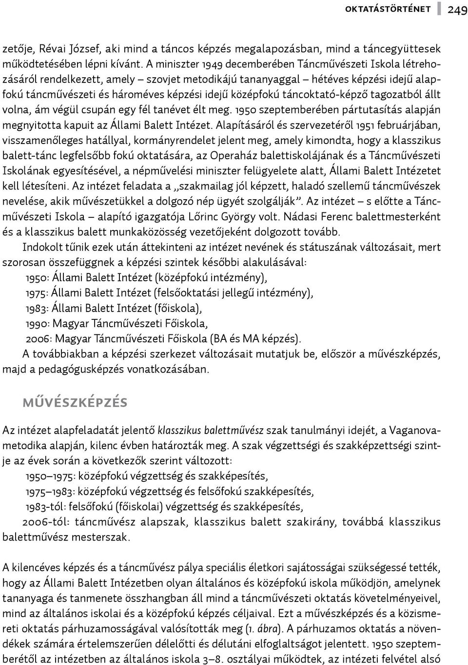 táncoktató-képző tagozatból állt volna, ám végül csupán egy fél tanévet élt meg. 1950 szeptemberében pártutasítás alapján megnyitotta kapuit az Állami Balett Intézet.