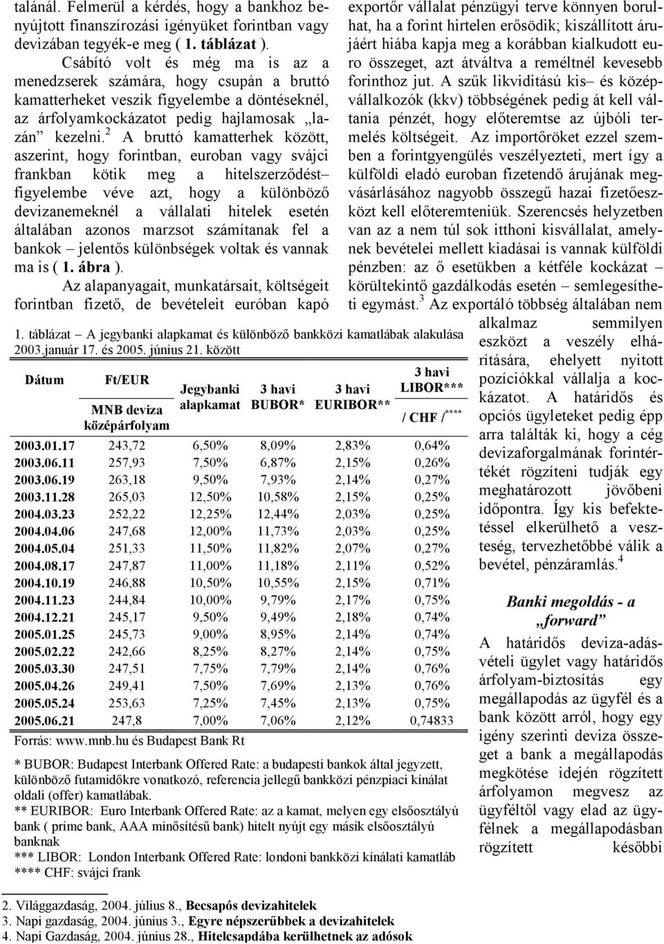 A bruttó kamatterhek között, aszerint, hogy forintban, euroban vagy svájci frankban kötik meg a hitelszerződést figyelembe véve azt, hogy a különböző devizanemeknél a vállalati hitelek esetén