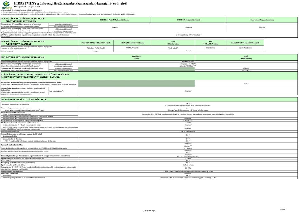 EGYÉB LAKOSSÁGI BANKSZÁMLÁK MEGTAKARÍTÁSI SZÁMLÁK PRÉMIUM PLUSZ Megtakarítási PRÉMIUM Megtakarítási Elektronikus Megtakarítási számla vezetési díj/csomagdíj kedvezménnyel - a bankszámla zöld