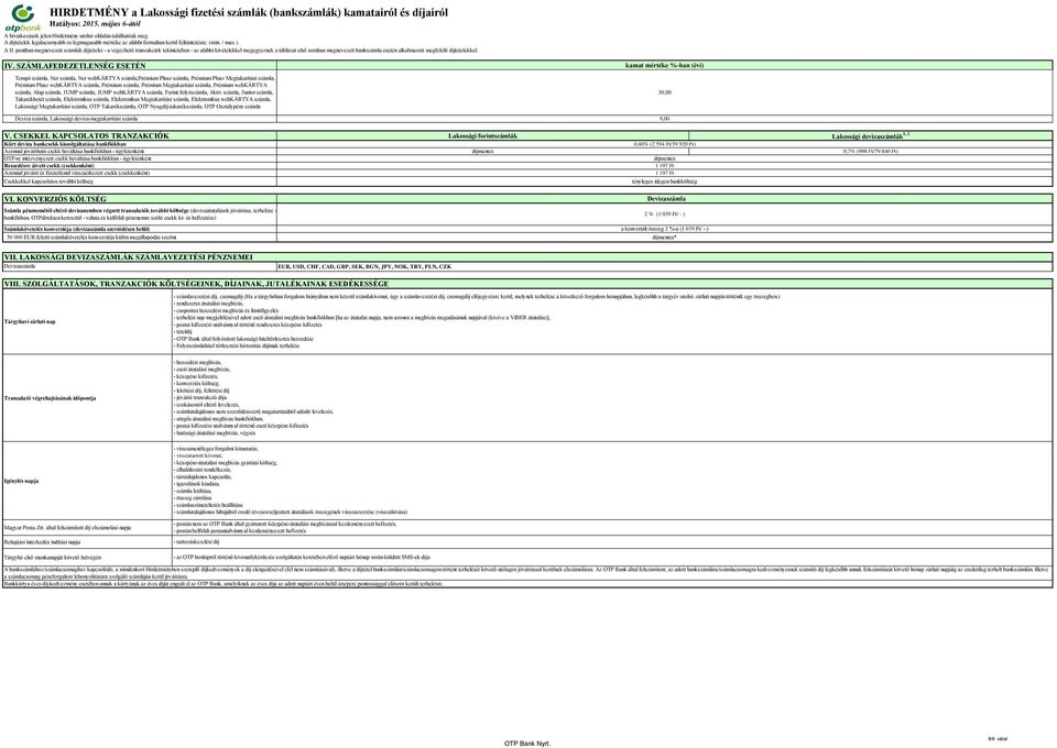 SZÁMLAFEDEZETLENSÉG ESETÉN kamat mértéke %-ban (évi) Tempó számla, Net számla, Net webkártya számla,prémium Plusz számla, Prémium Plusz Megtakarítási számla, Prémium Plusz webkártya számla, Prémium