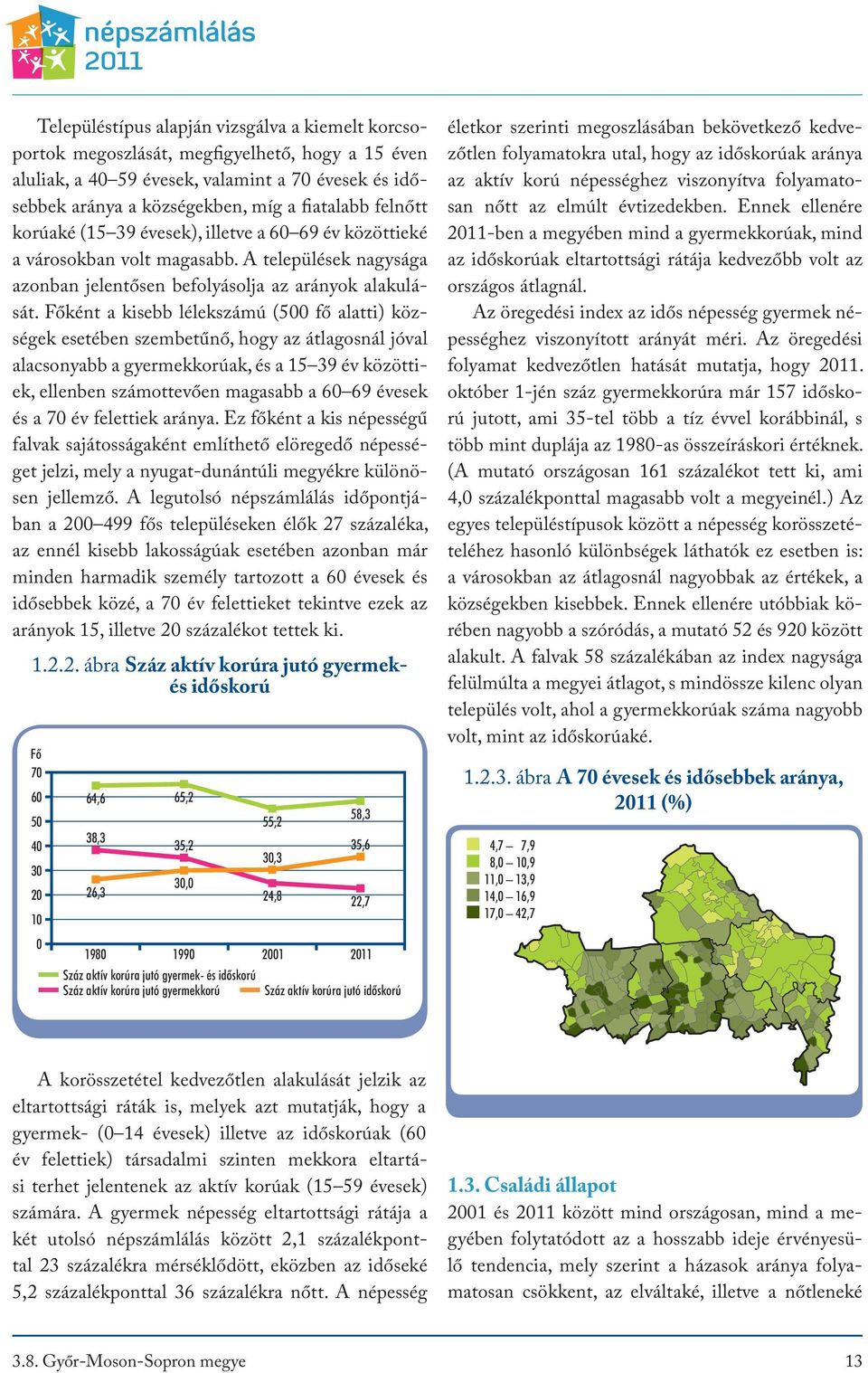 Főként a kisebb lélekszámú (500 fő alatti) községek esetében szembetűnő, hogy az átlagosnál jóval alacsonyabb a gyermekkorúak, és a 15 39 év közöttiek, ellenben számottevően magasabb a 60 69 évesek