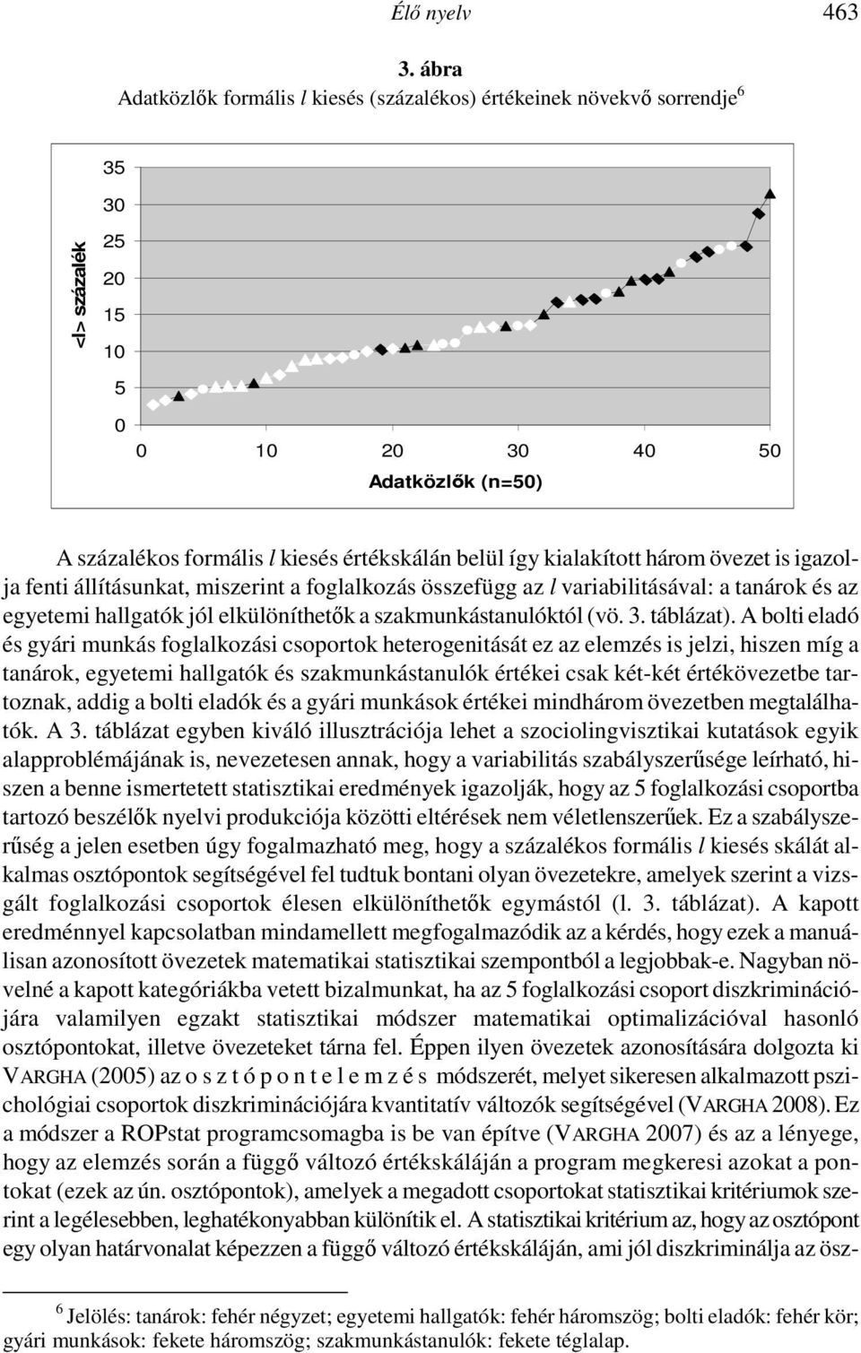 így kialakított három övezet is igazolja fenti állításunkat, miszerint a foglalkozás összefügg az l variabilitásával: a tanárok és az egyetemi hallgatók jól elkülöníthetők a szakmunkástanulóktól (vö.