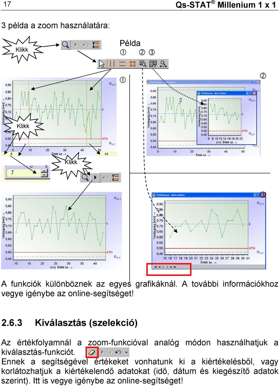 3 Kiválasztás (szelekció) Az értékfolyamnál a zoom-funkcióval analóg módon használhatjuk a kiválasztás-funkciót.