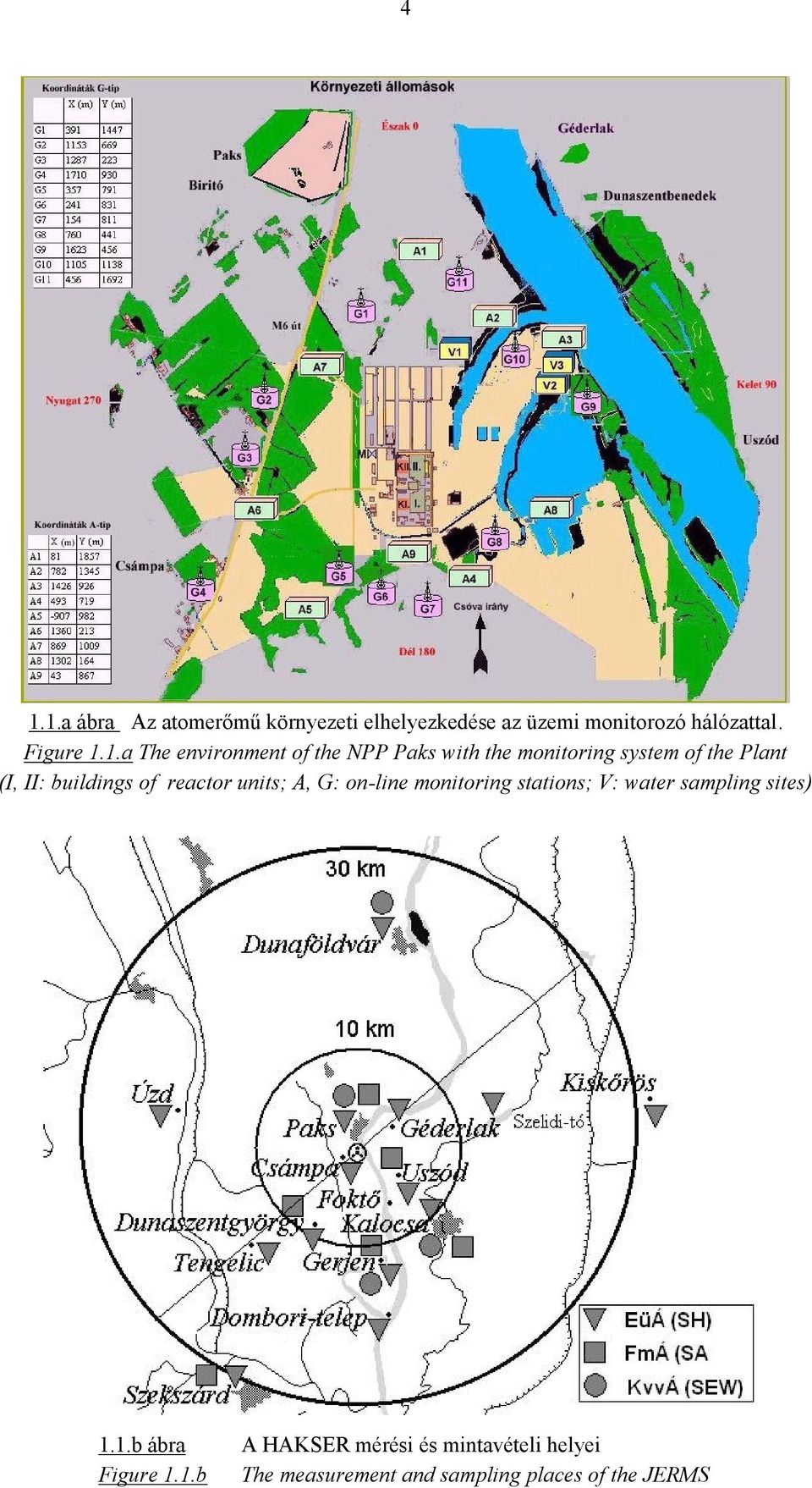 of reactor units; A, G: on-line monitoring stations; V: water sampling sites) 1.