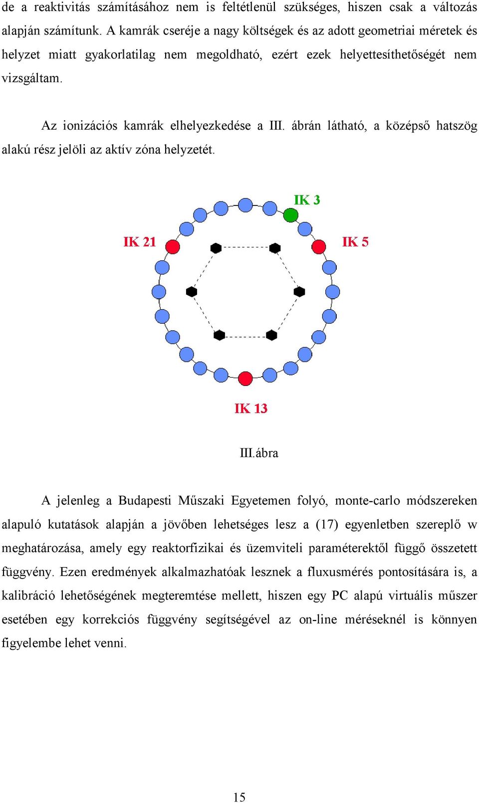 ábrán látható, a középső hatszög alakú rész elöl az aktív zóna helyzetét. III.