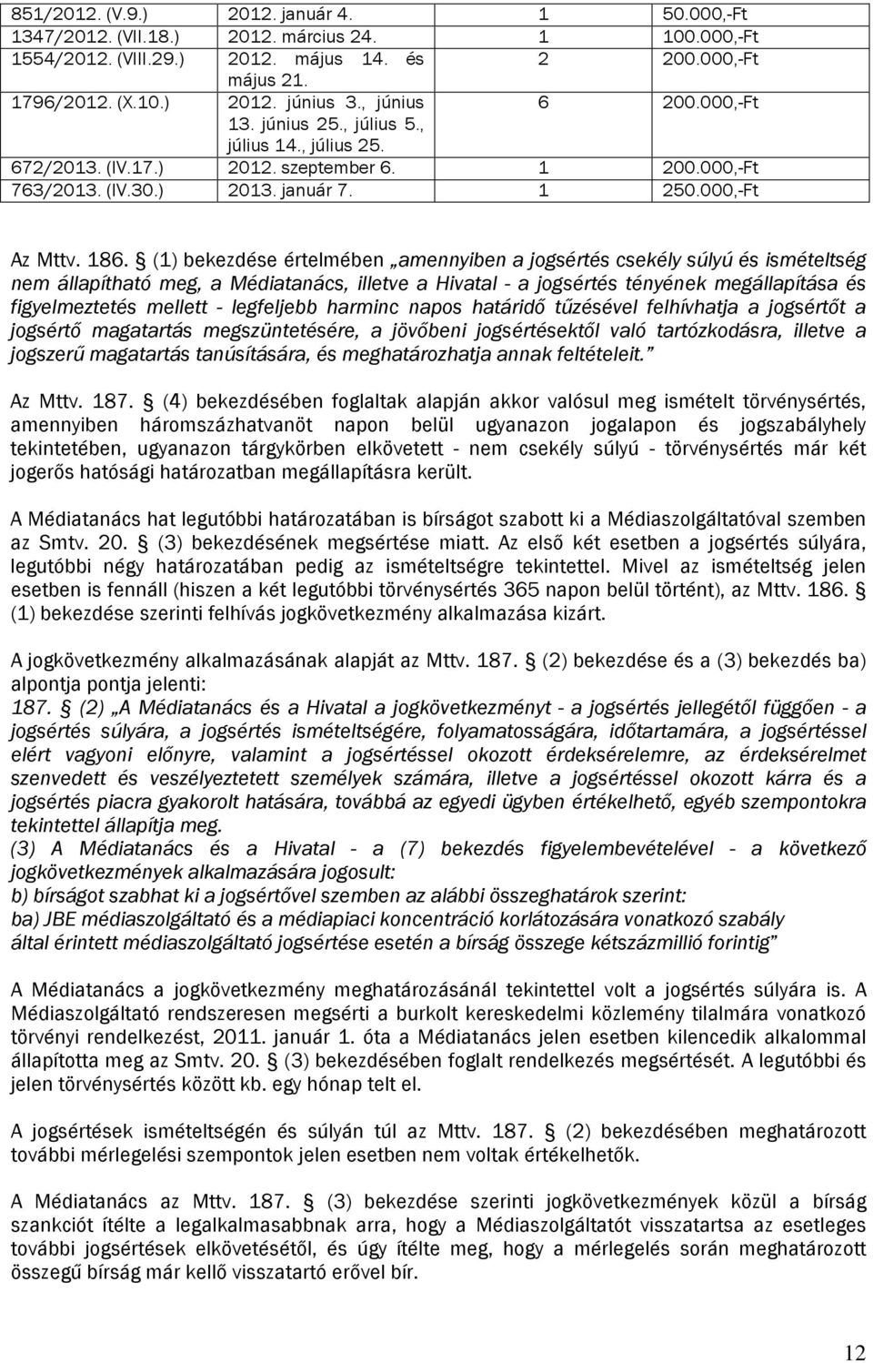 (1) bekezdése értelmében amennyiben a jogsértés csekély súlyú és ismételtség nem állapítható meg, a Médiatanács, illetve a Hivatal - a jogsértés tényének megállapítása és figyelmeztetés mellett -