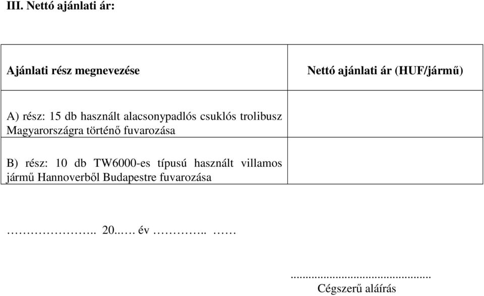 Magyarországra történı fuvarozása B) rész: 10 db TW6000-es típusú