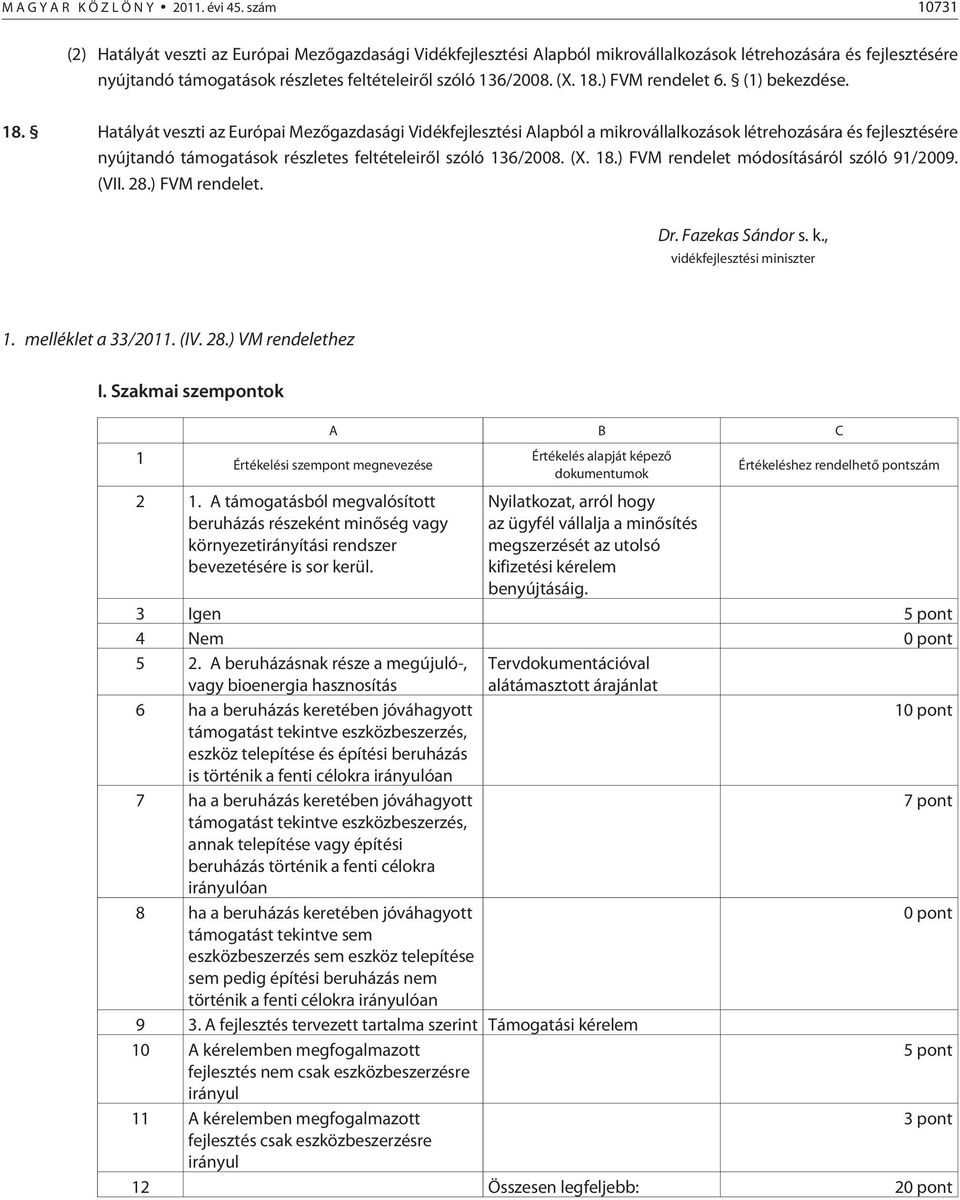 ) FVM rendelet 6. (1) bekezdése. 18.