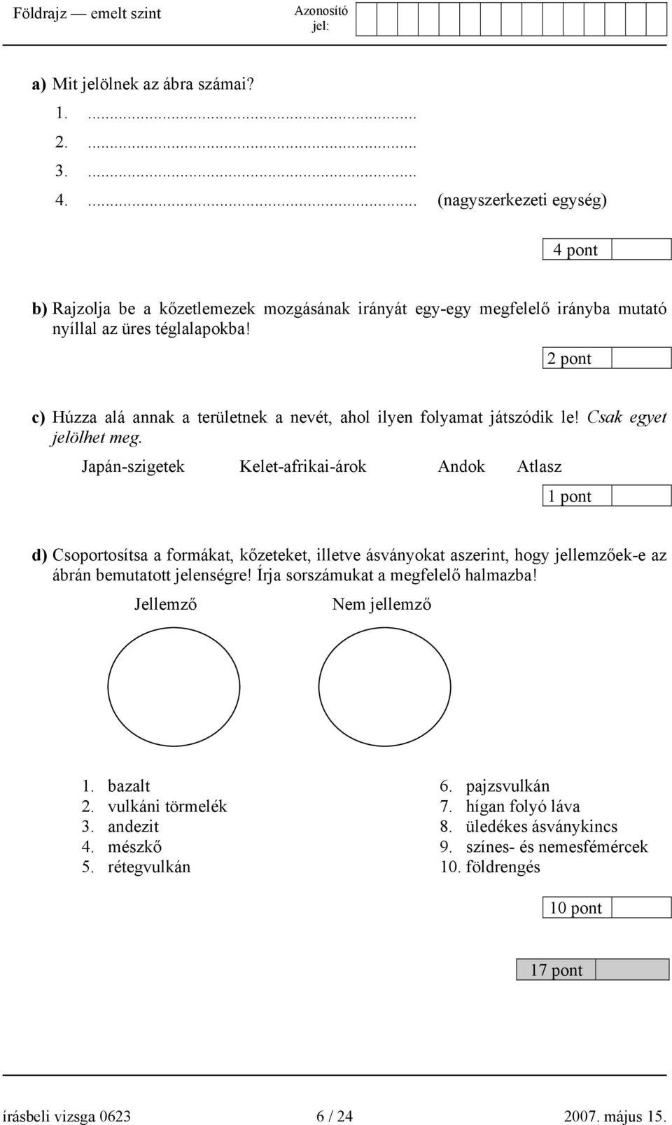 c) Húzza alá annak a területnek a nevét, ahol ilyen folyamat játszódik le! Csak egyet jelölhet meg.