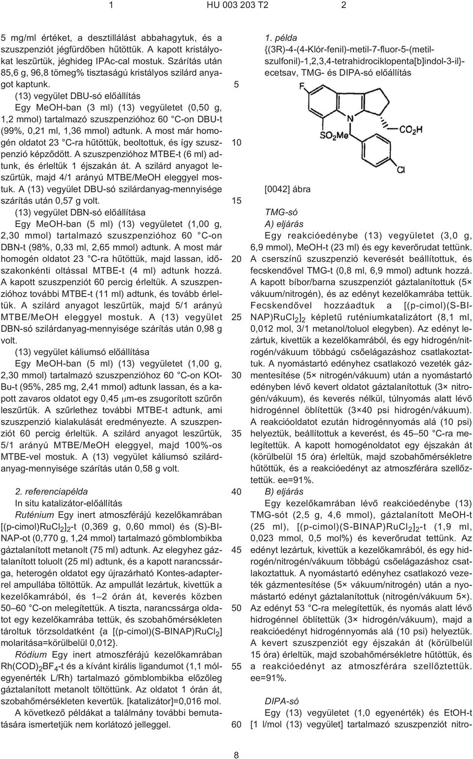 (13) vegyület DBU¹só elõállítás Egy MeOH-ban (3 ml) (13) vegyületet (0,0 g, 1,2 mmol) tartalmazó szuszpenzióhoz C¹on DBU¹t (99%, 0,21 ml, 1,36 mmol) adtunk.