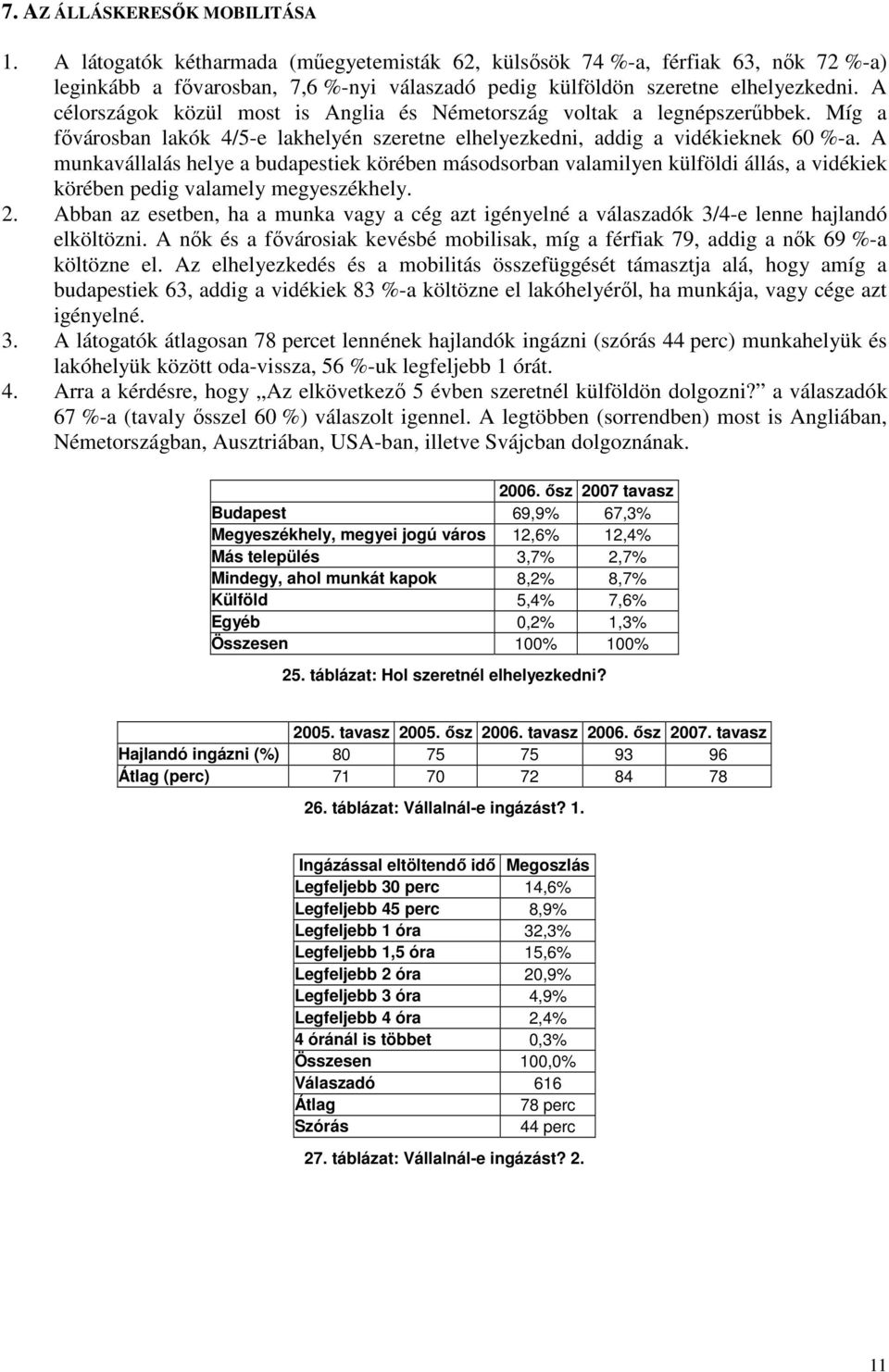 A munkavállalás helye a budapestiek körében másodsorban valamilyen külföldi állás, a vidékiek körében pedig valamely megyeszékhely. 2.